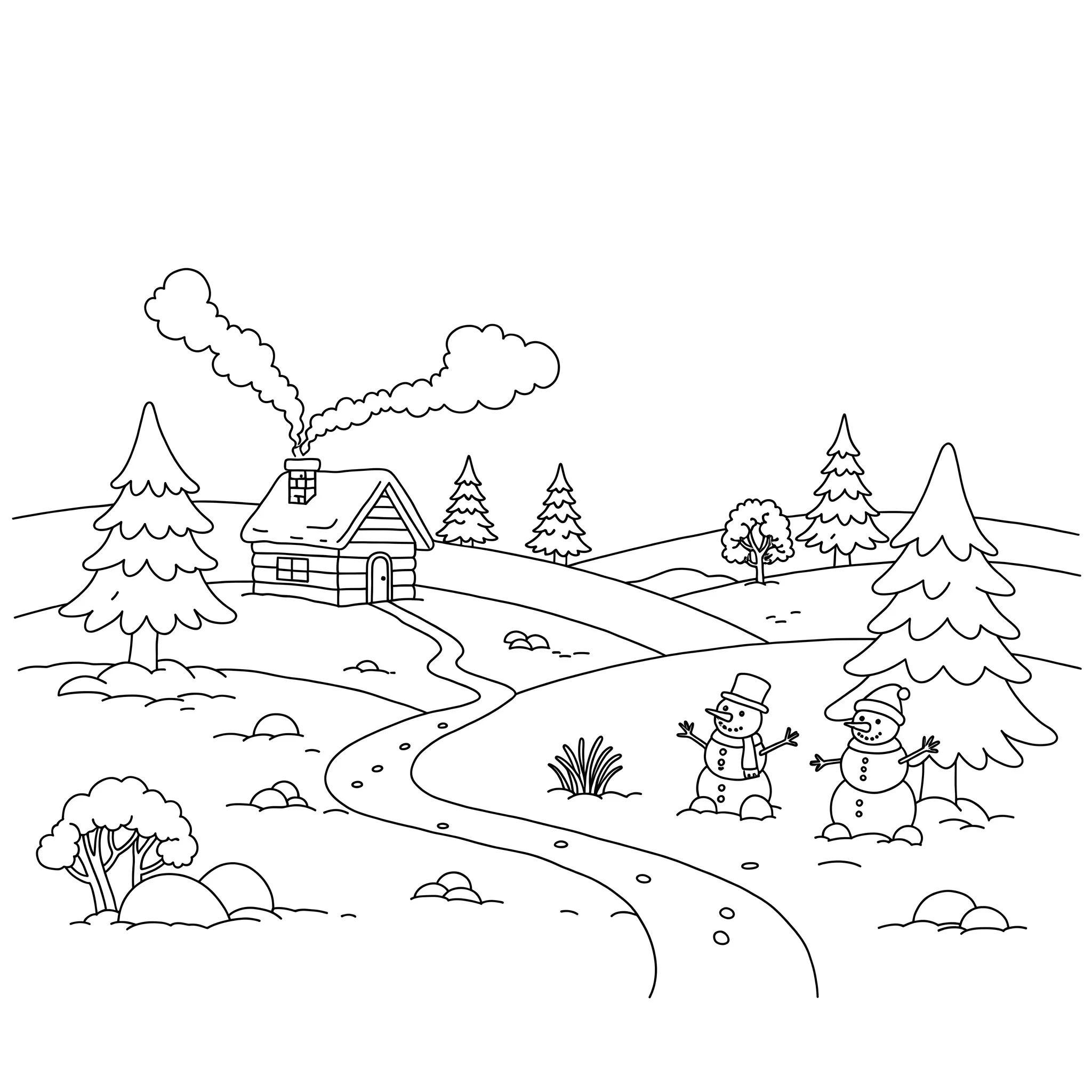 coloriage Un paysage enneigé et découpage à imprimer