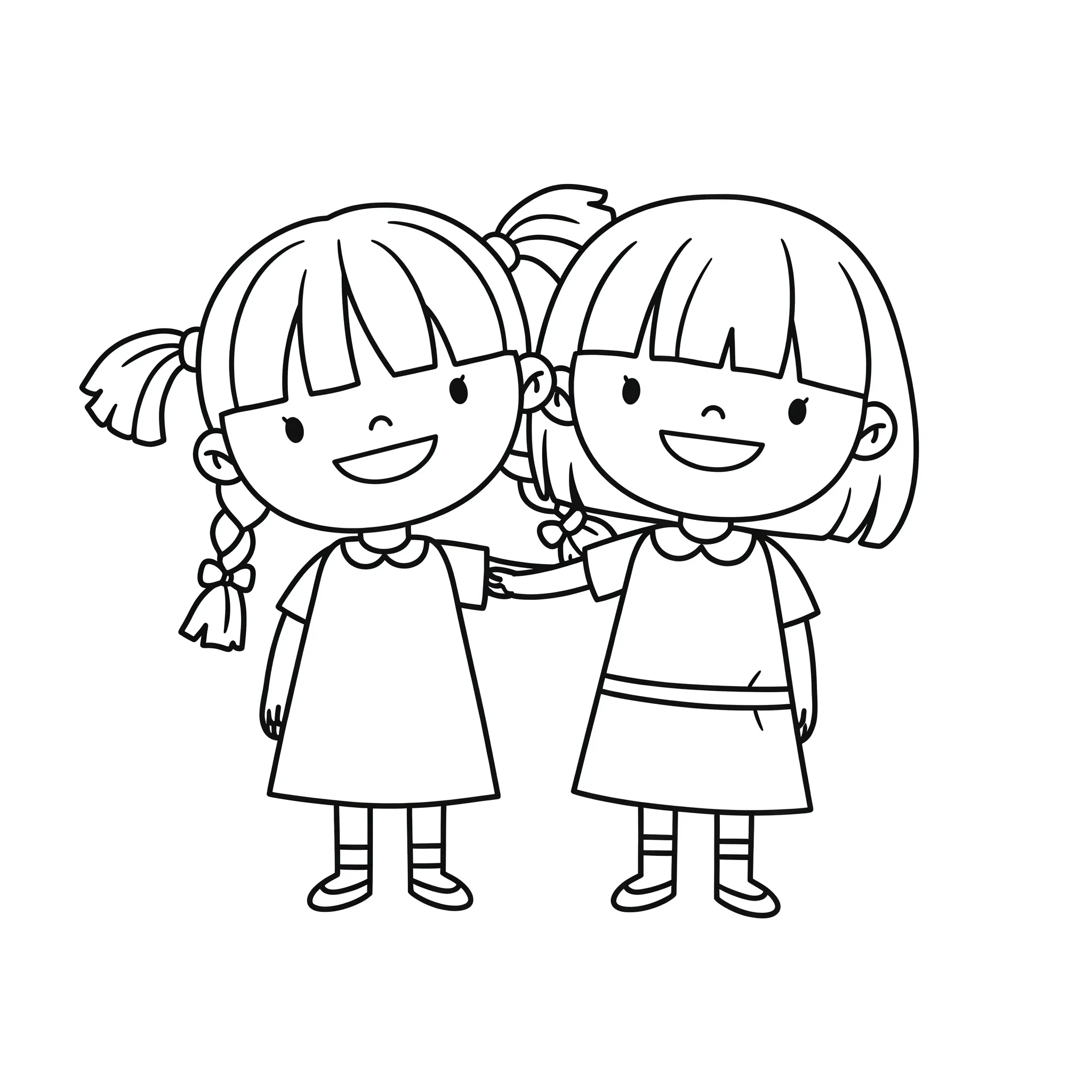 coloriage Un portrait simple des deux sœurs de pour enfants