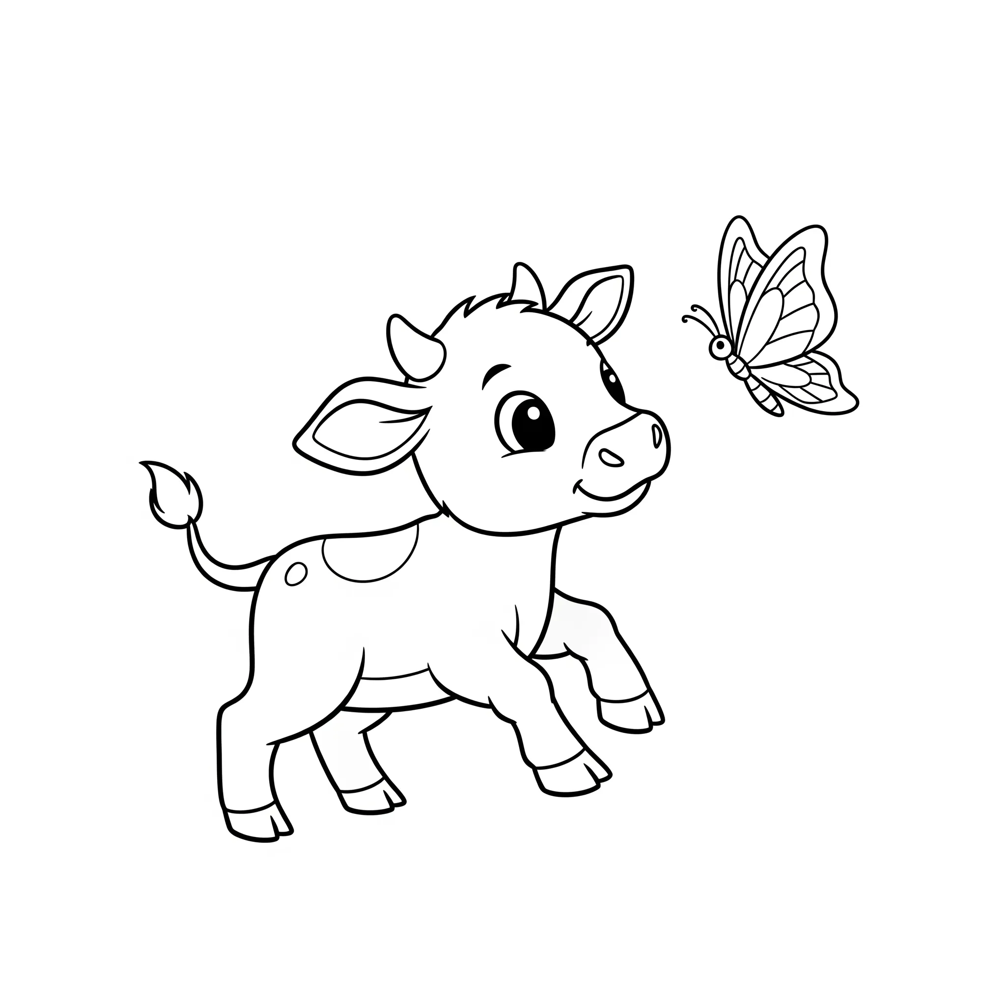 coloriage Un veau jouant avec un papillon pour enfant de 7 ans