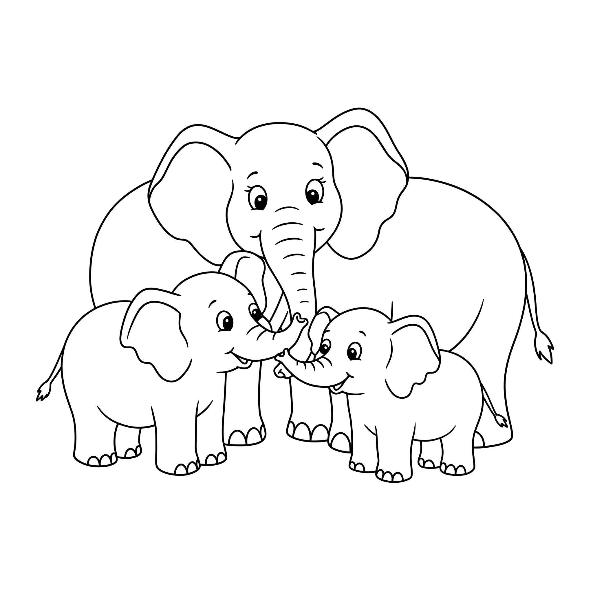 imprimer coloriage Une famille d’éléphants gratuit