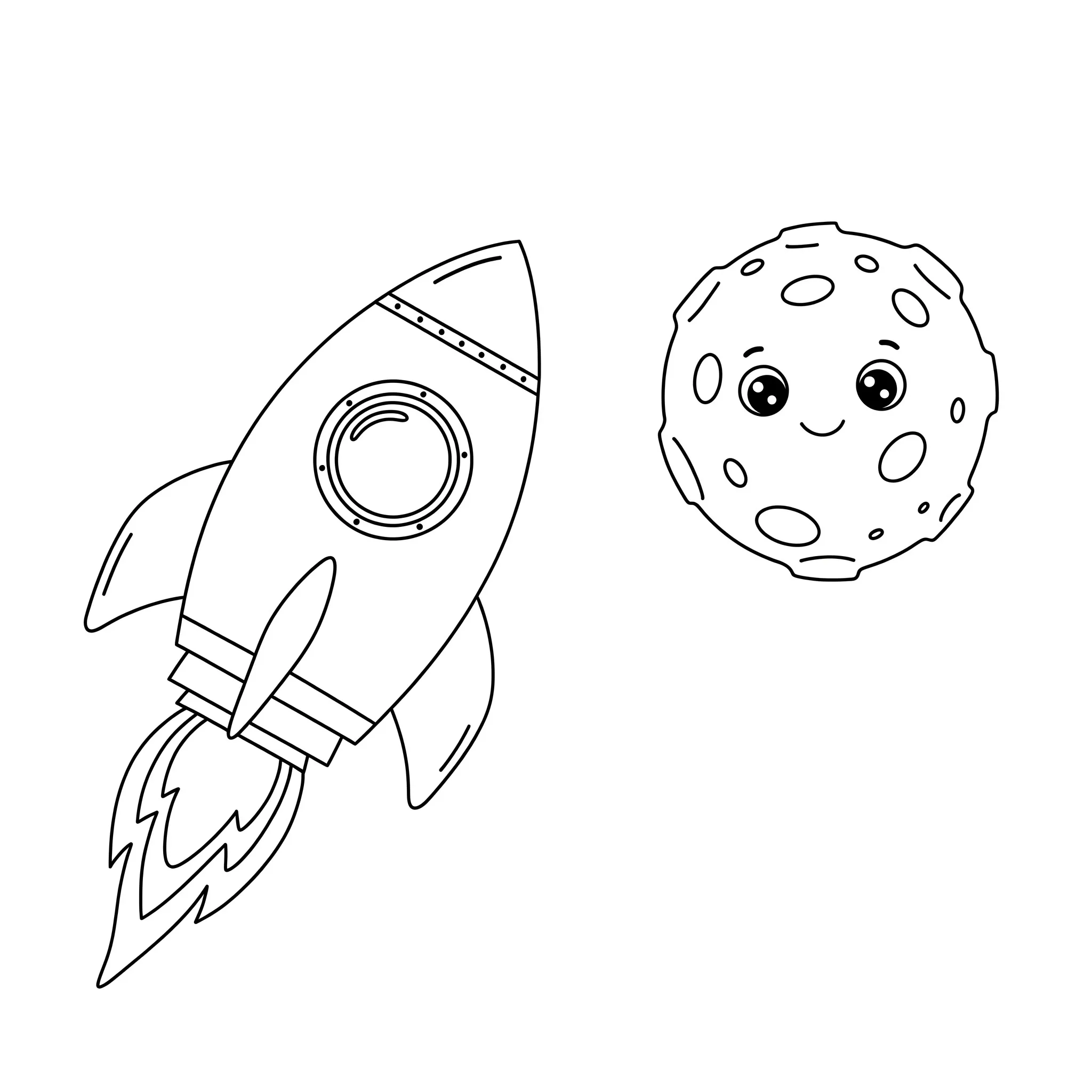 coloriage Une fusée et une planète à imprimer kawaii