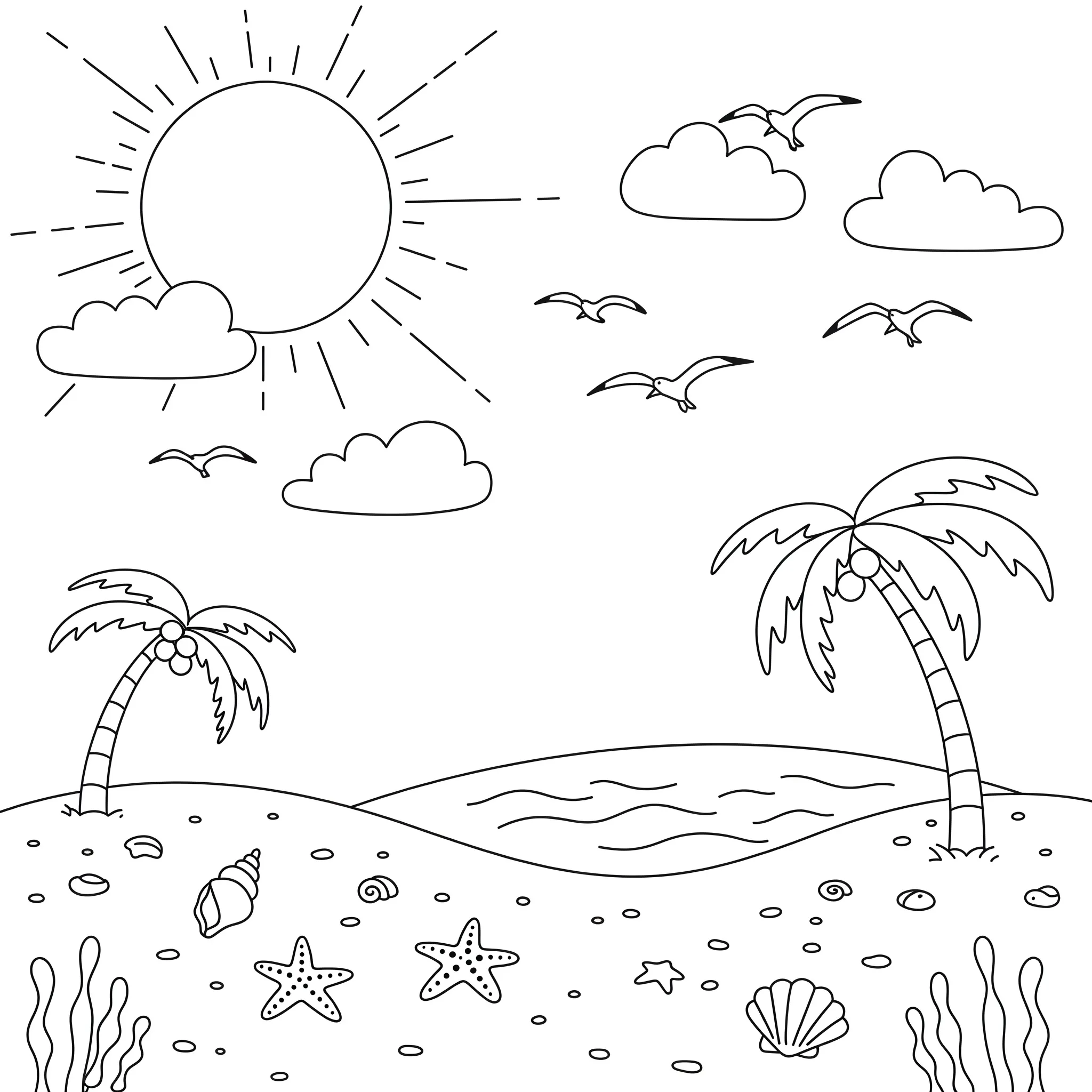 coloriage Une plage ensoleillée gratuit à imprimer