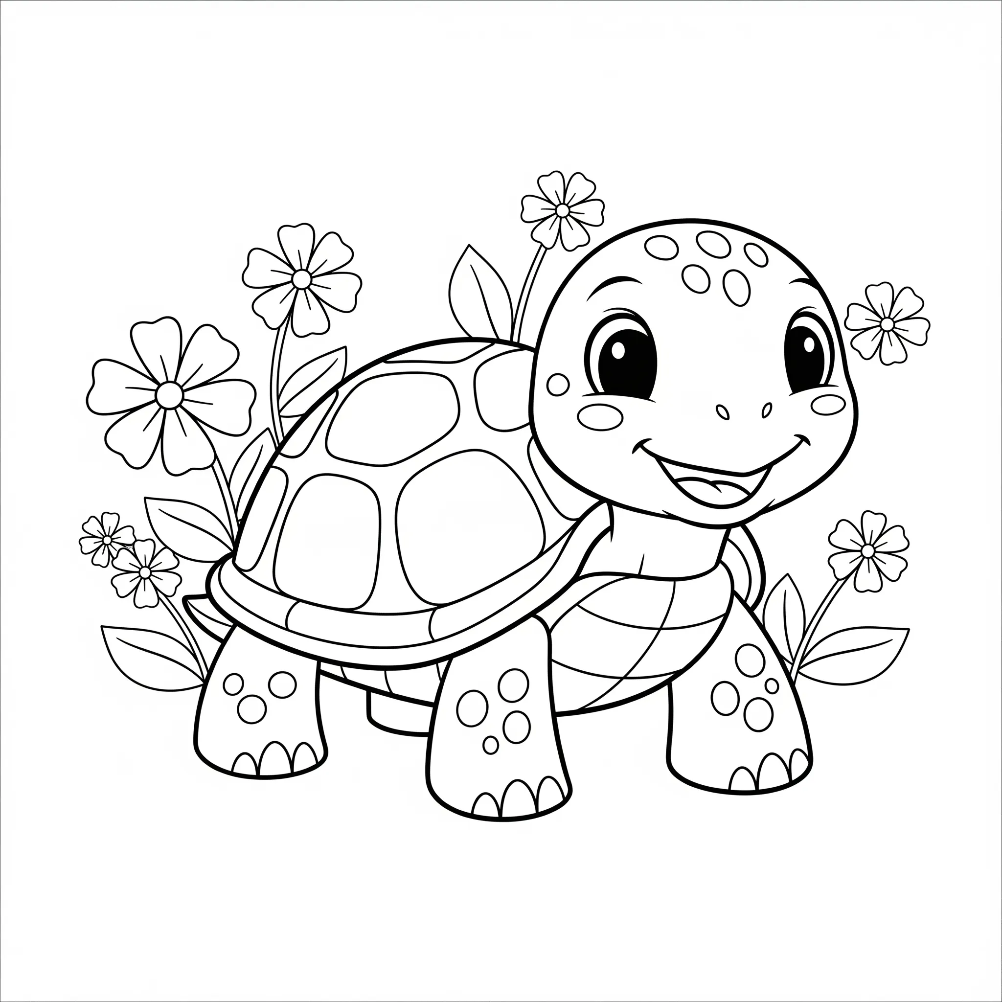 coloriage Une tortue avec des fleurs a colorier en ligne