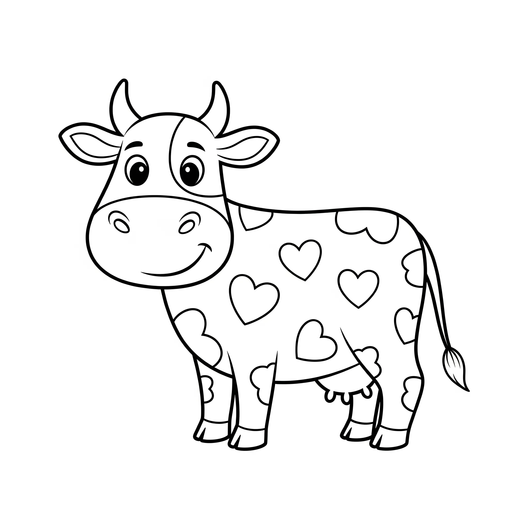 coloriage Une vache avec des taches en forme de cœur pour enfant de 2 ans