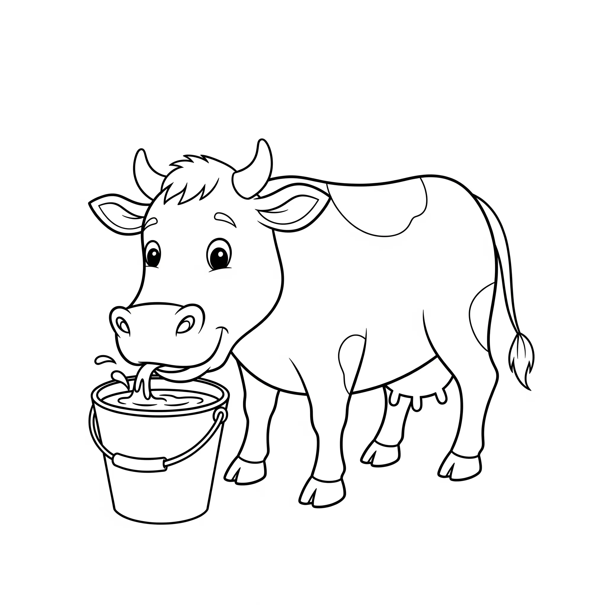 coloriage Une vache buvant de l’eau dans un seau à imprimer pour enfant de 9 ans