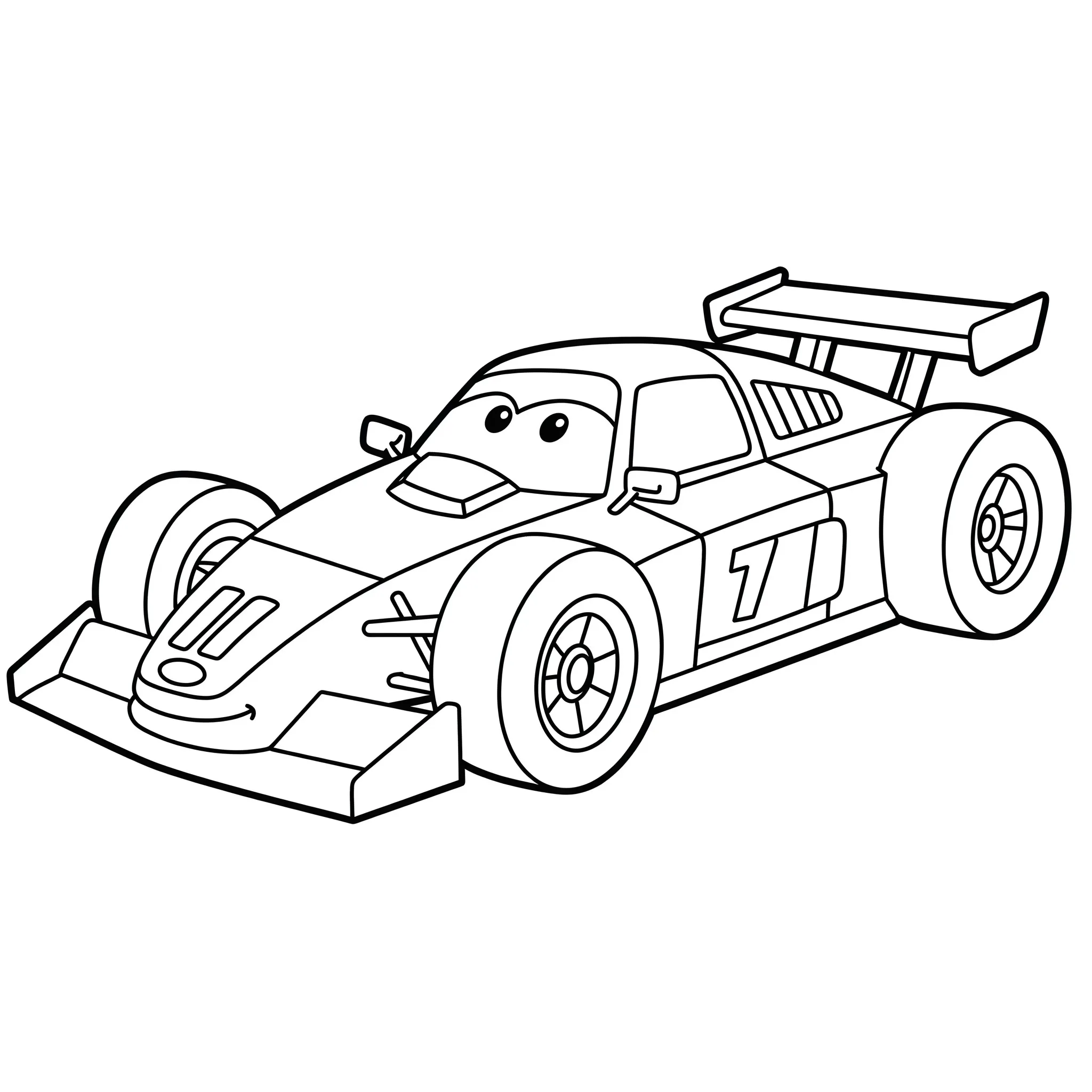 coloriage Une voiture de course en gros plan a imprimer pour enfant de 4 ans