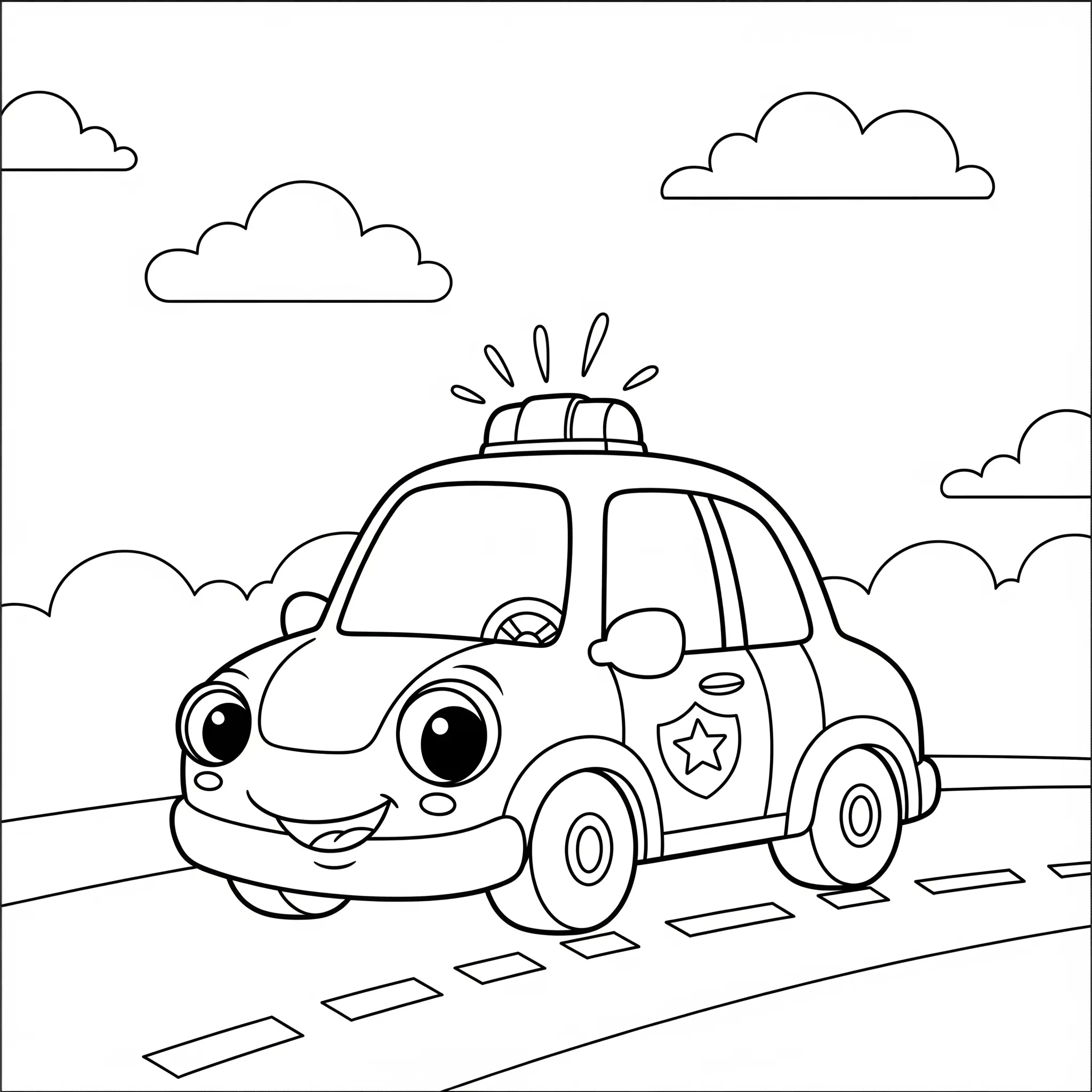 image de coloriage Une voiture de police en patrouille pour enfant