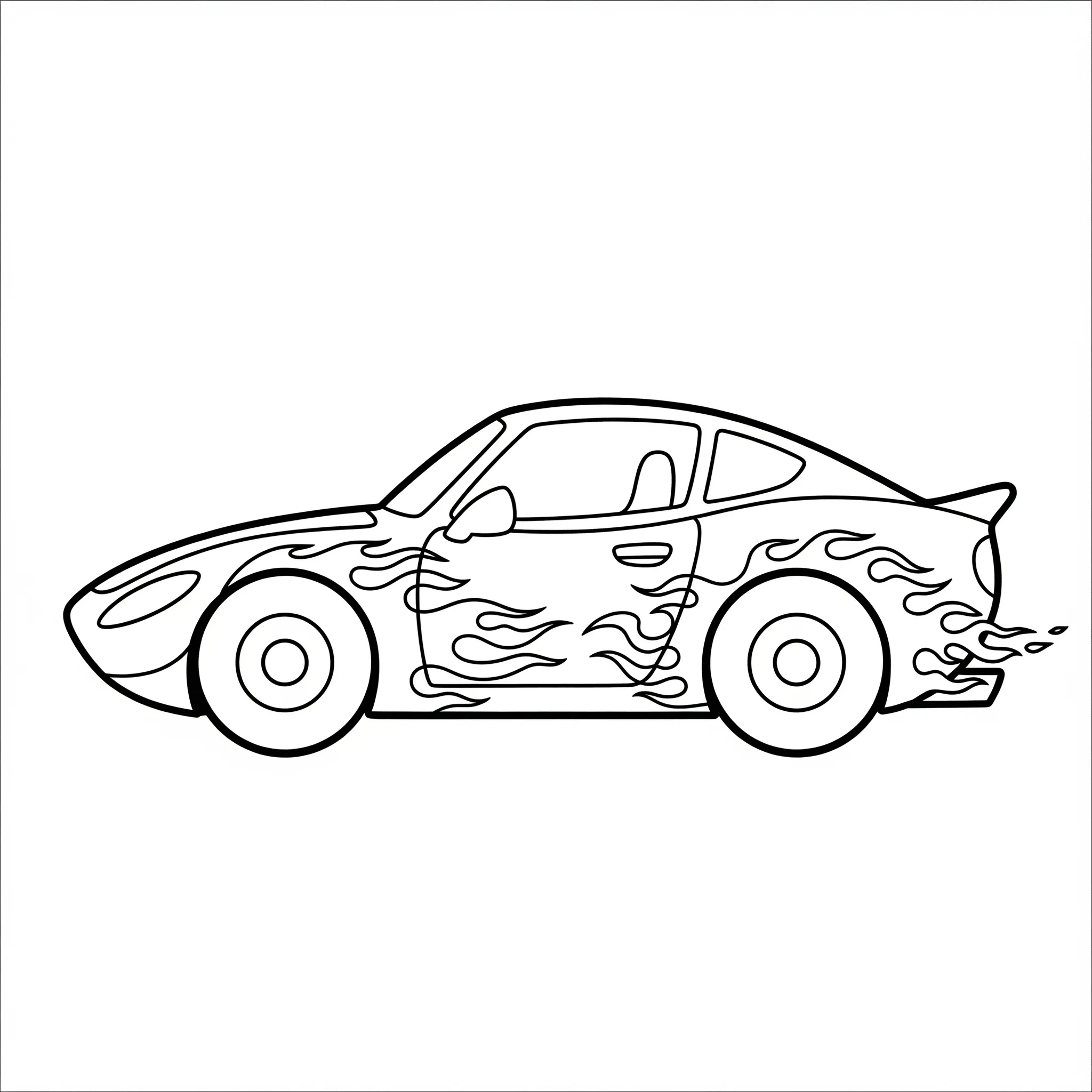 coloriage Une voiture de sport avec des flammes pour enfants a imprimer