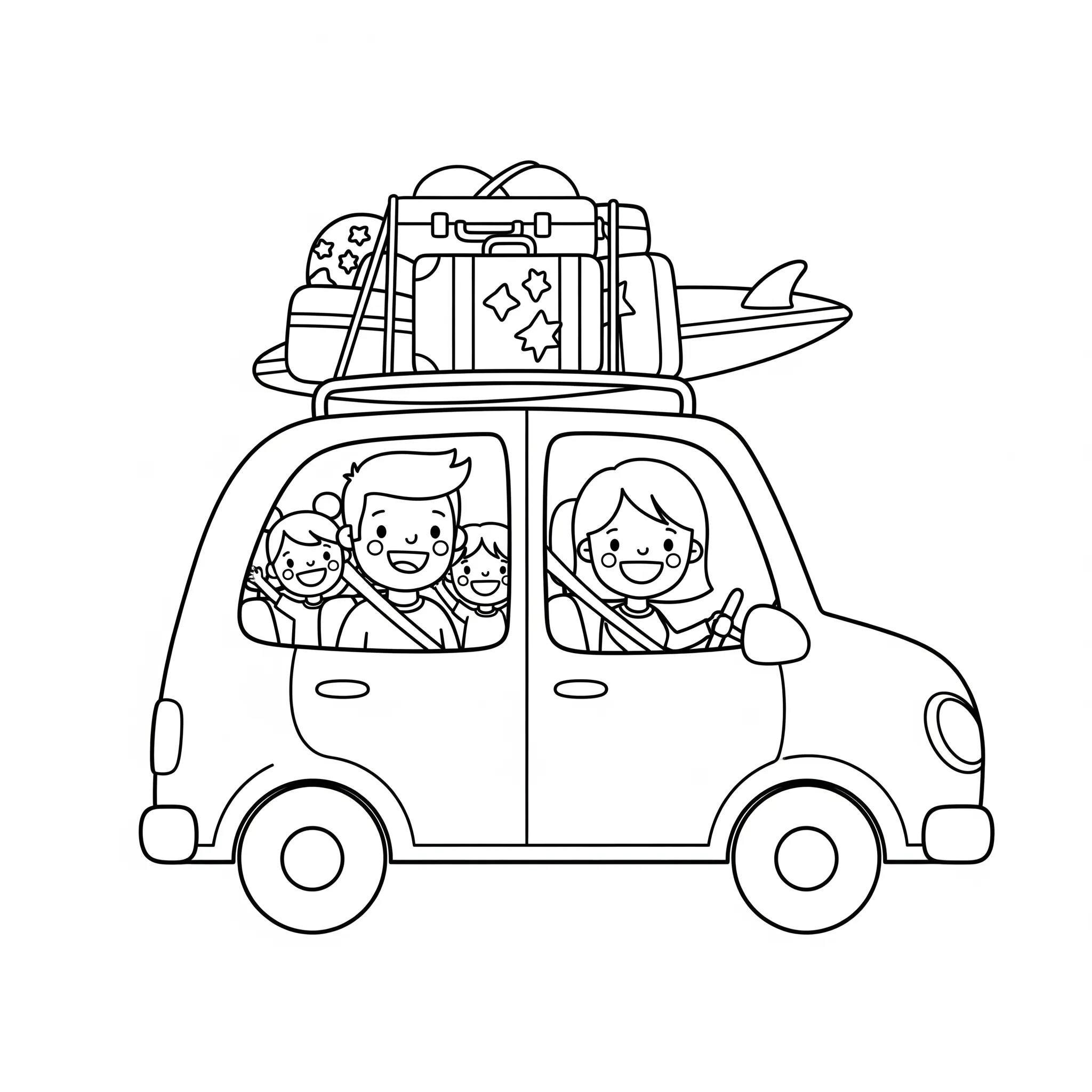 coloriage Une voiture familiale en vacances en ligne pour enfant