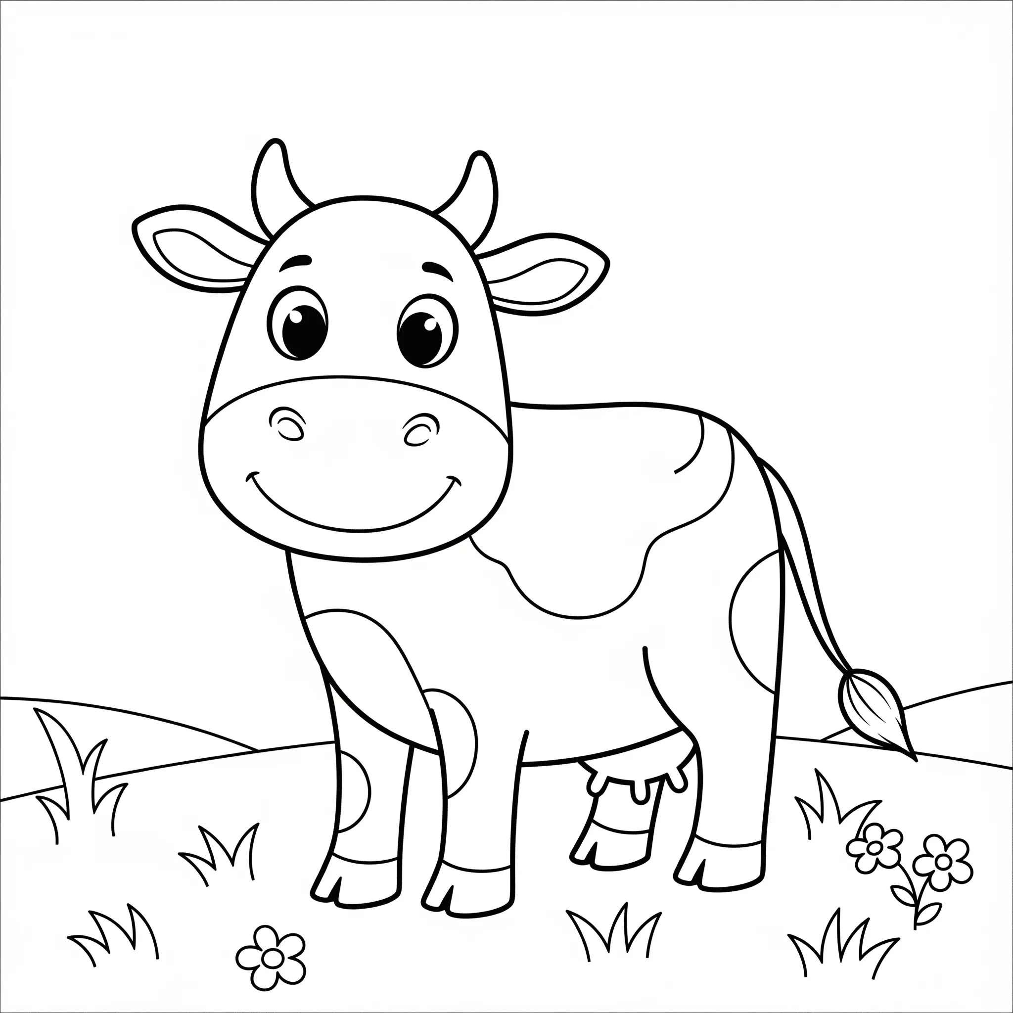coloriage Vache Heureuse au Pré à imprimer pdf gratuit