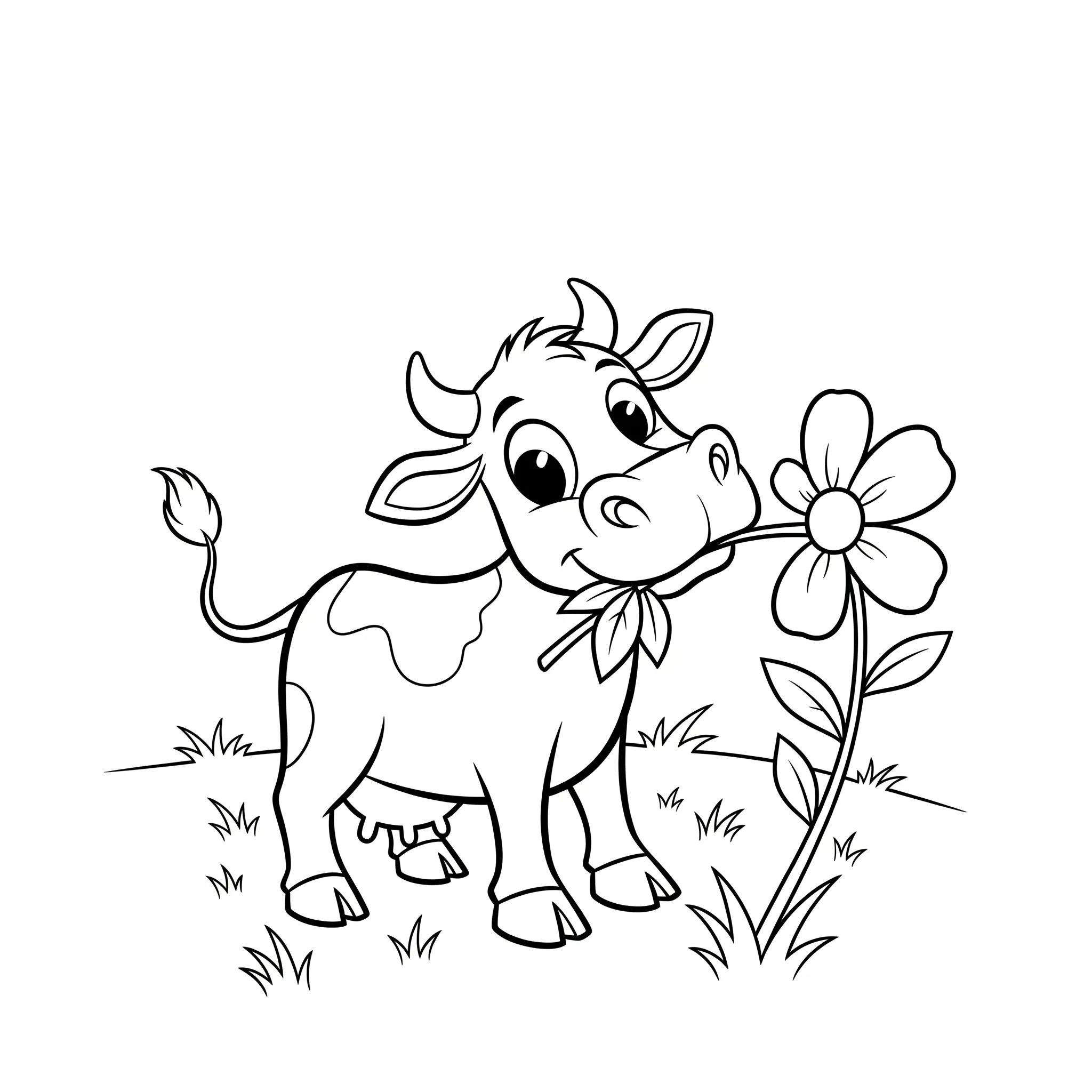 coloriage Vache qui Mange une Fleur a colorier en ligne gratuitement