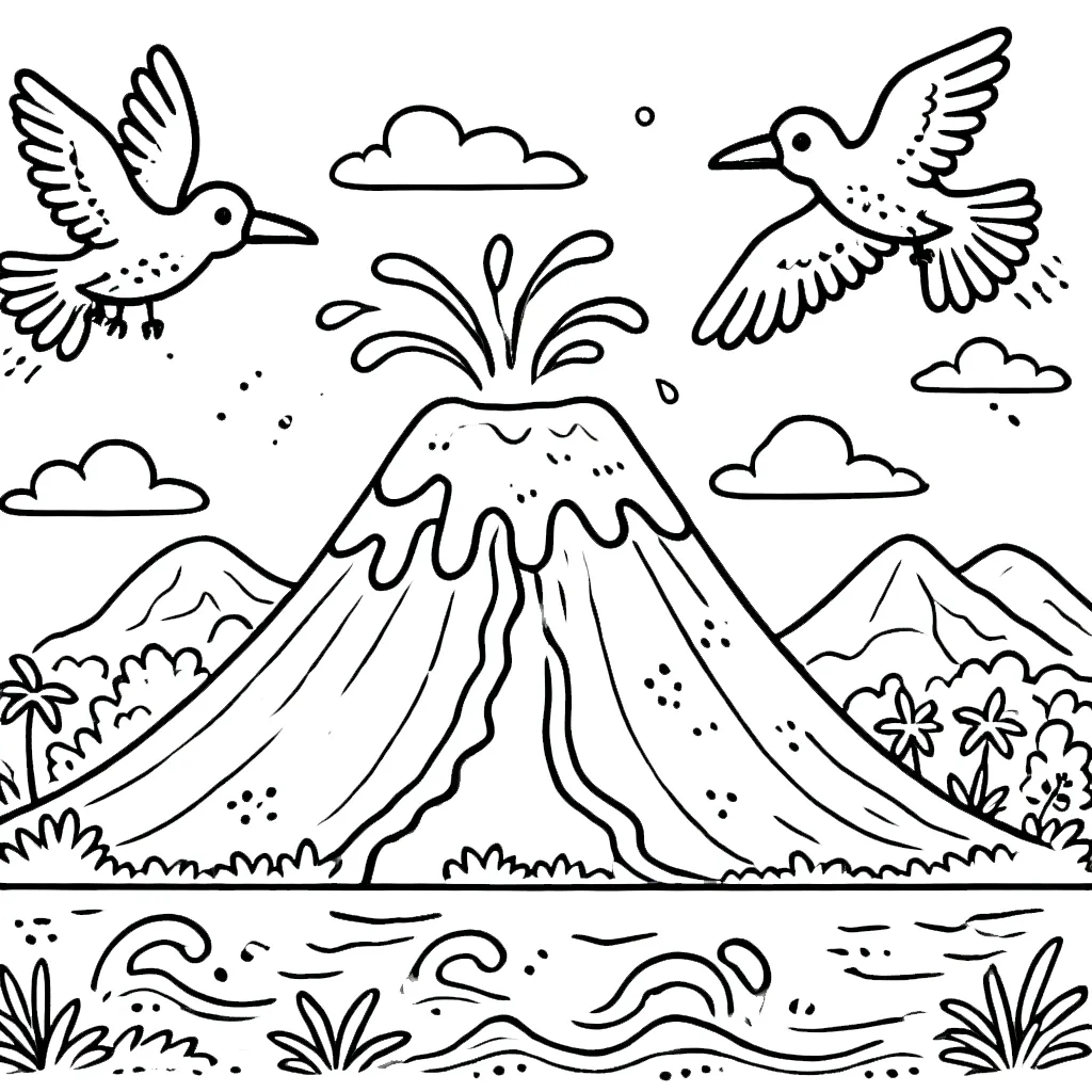 coloriage Volcan pour enfant à imprimer 1