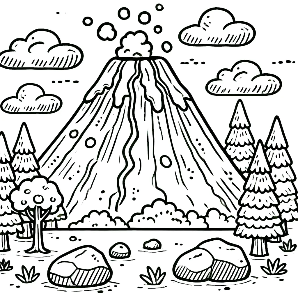 imprimer coloriage Volcan pour enfant