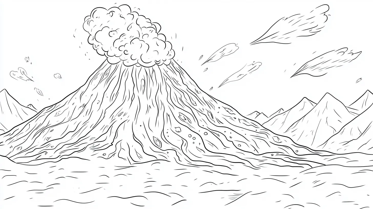 coloriage Volcan d'enfant a imprimer