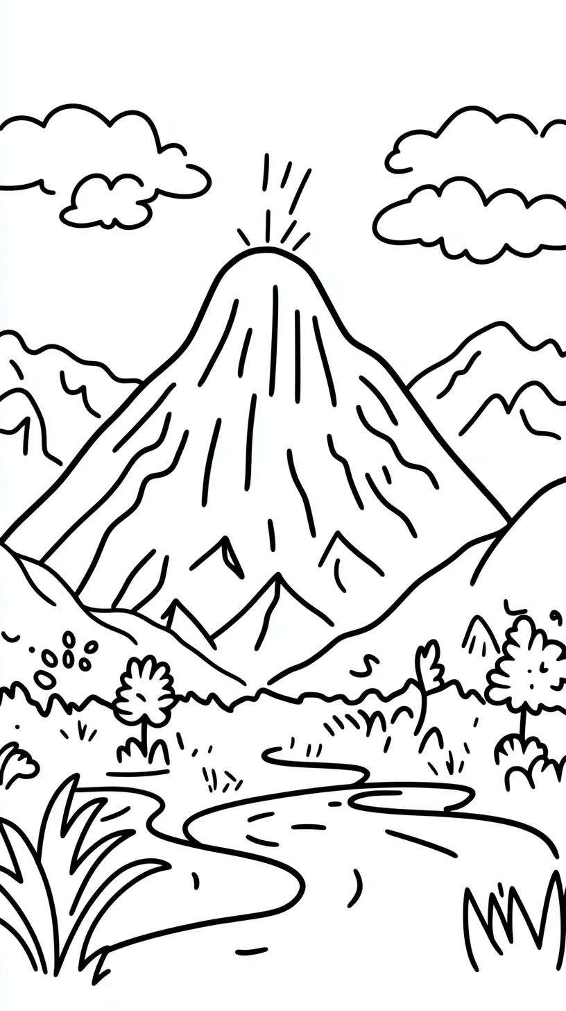 image de coloriage Volcan pour enfant