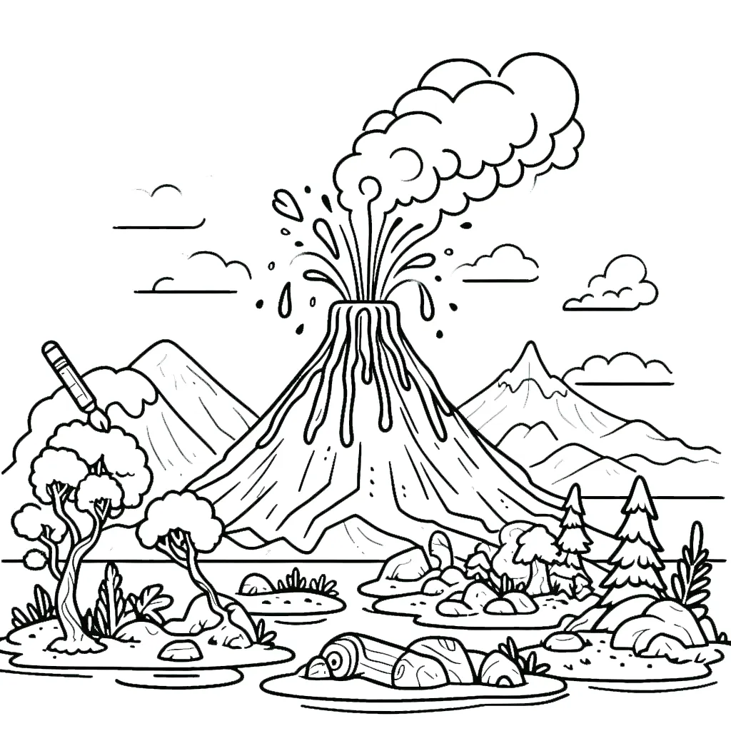 coloriage Volcan à imprimer pour enfant de 10 ans