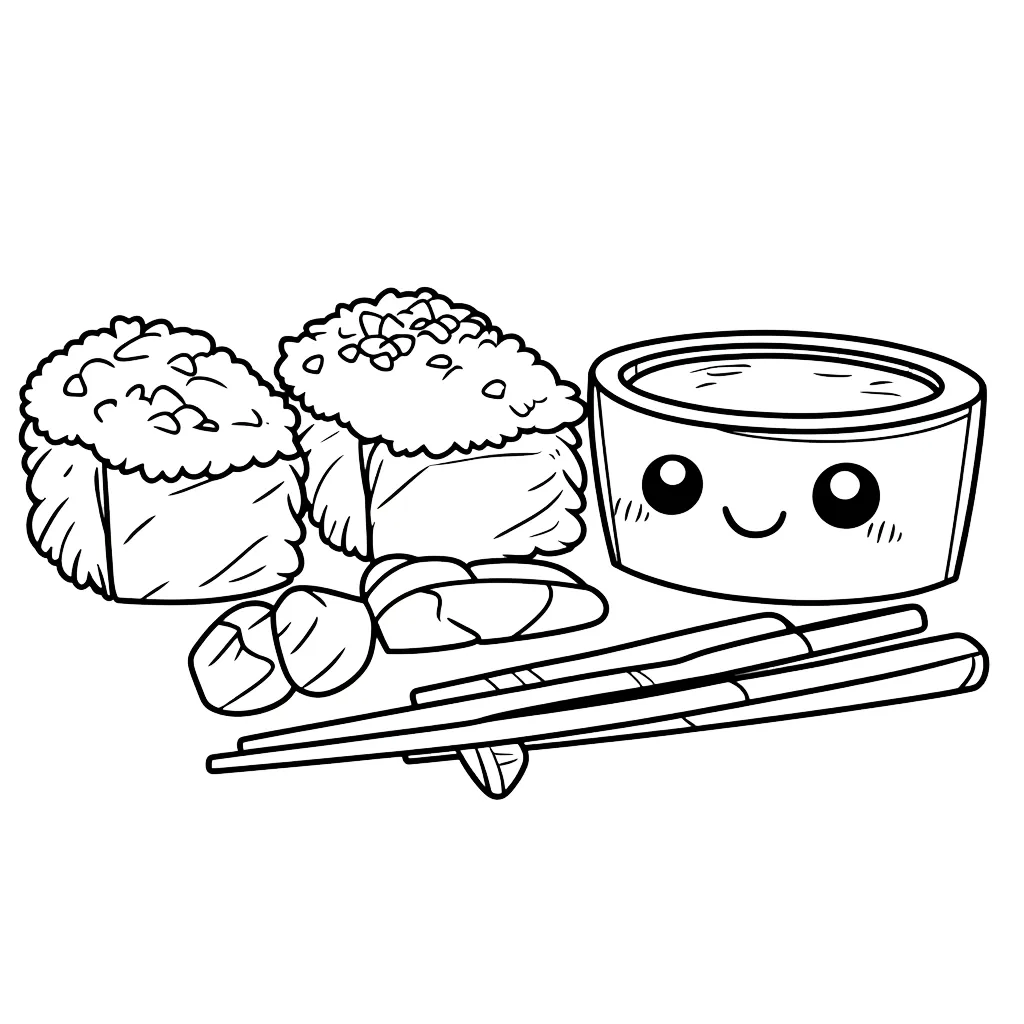 coloriage kawaii sushi et decoupage 1