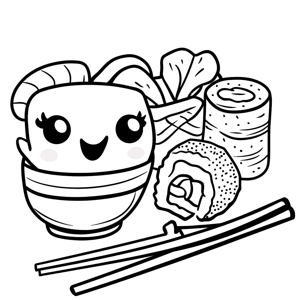 coloriage kawaii sushi pour enfant à imprimer