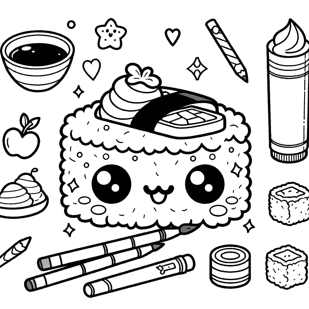 coloriage kawaii sushi à imprimer kawaii