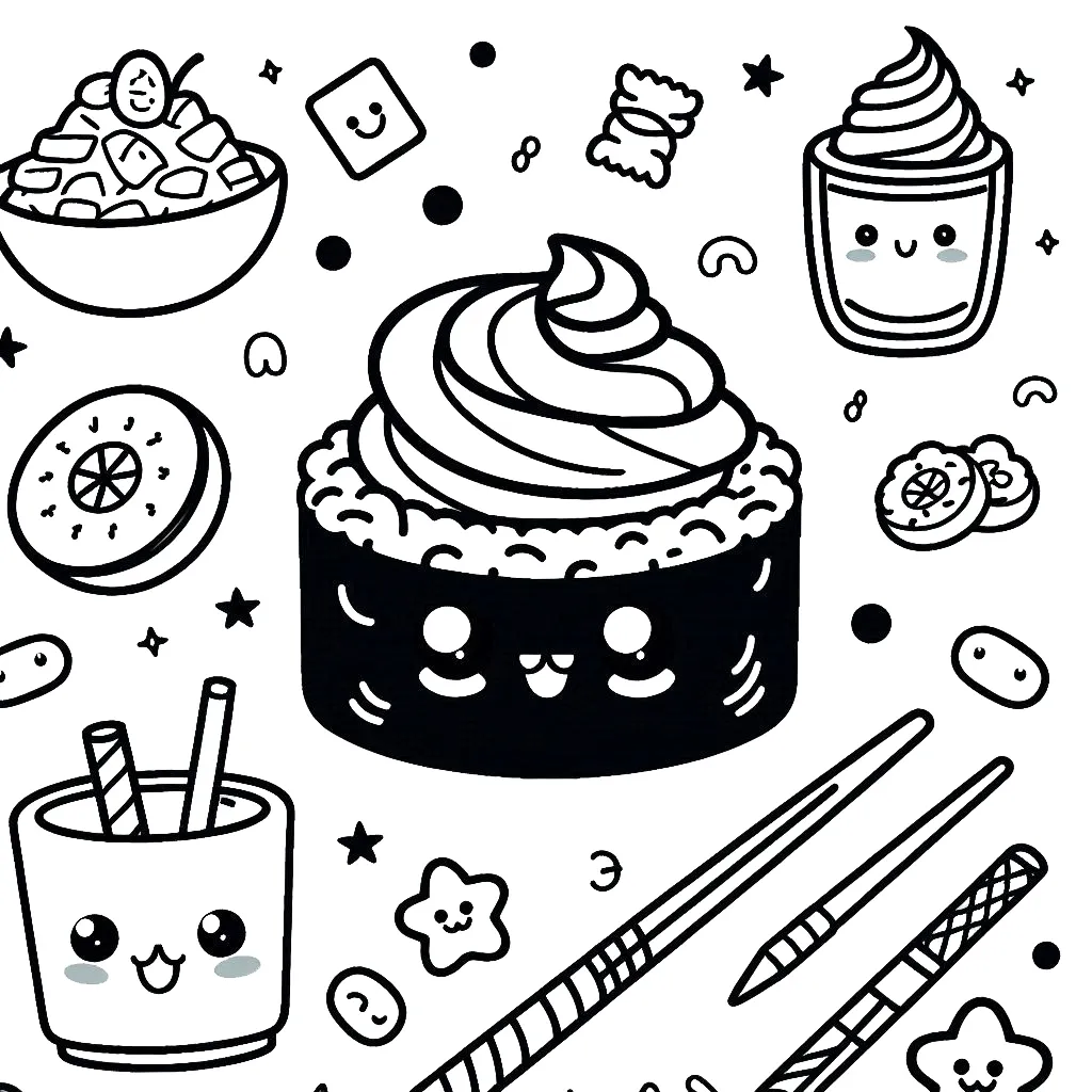 coloriage kawaii sushi a dessiner et imprimer 1