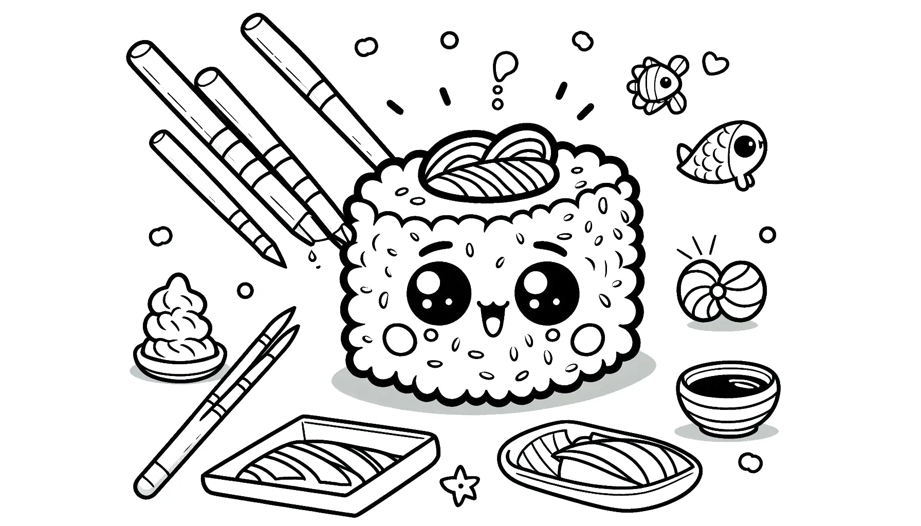 coloriage kawaii sushi pour enfant gratuit