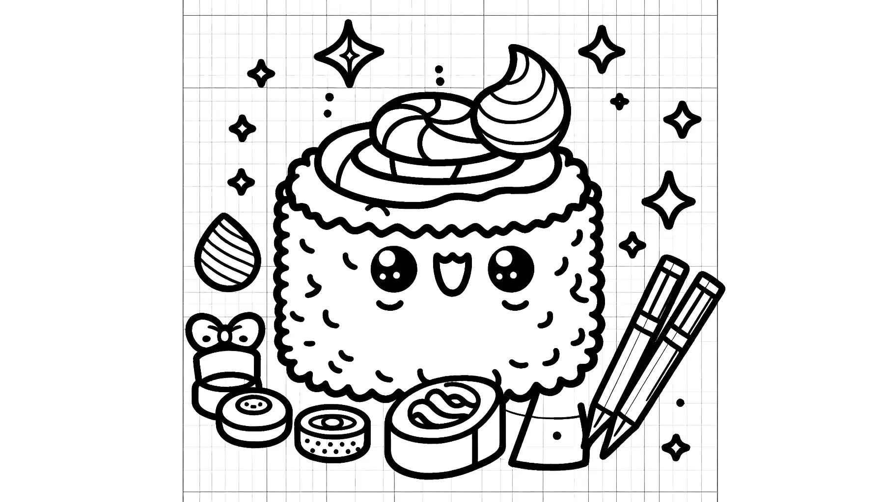 coloriage kawaii sushi à imprimer pour enfant de 7 ans