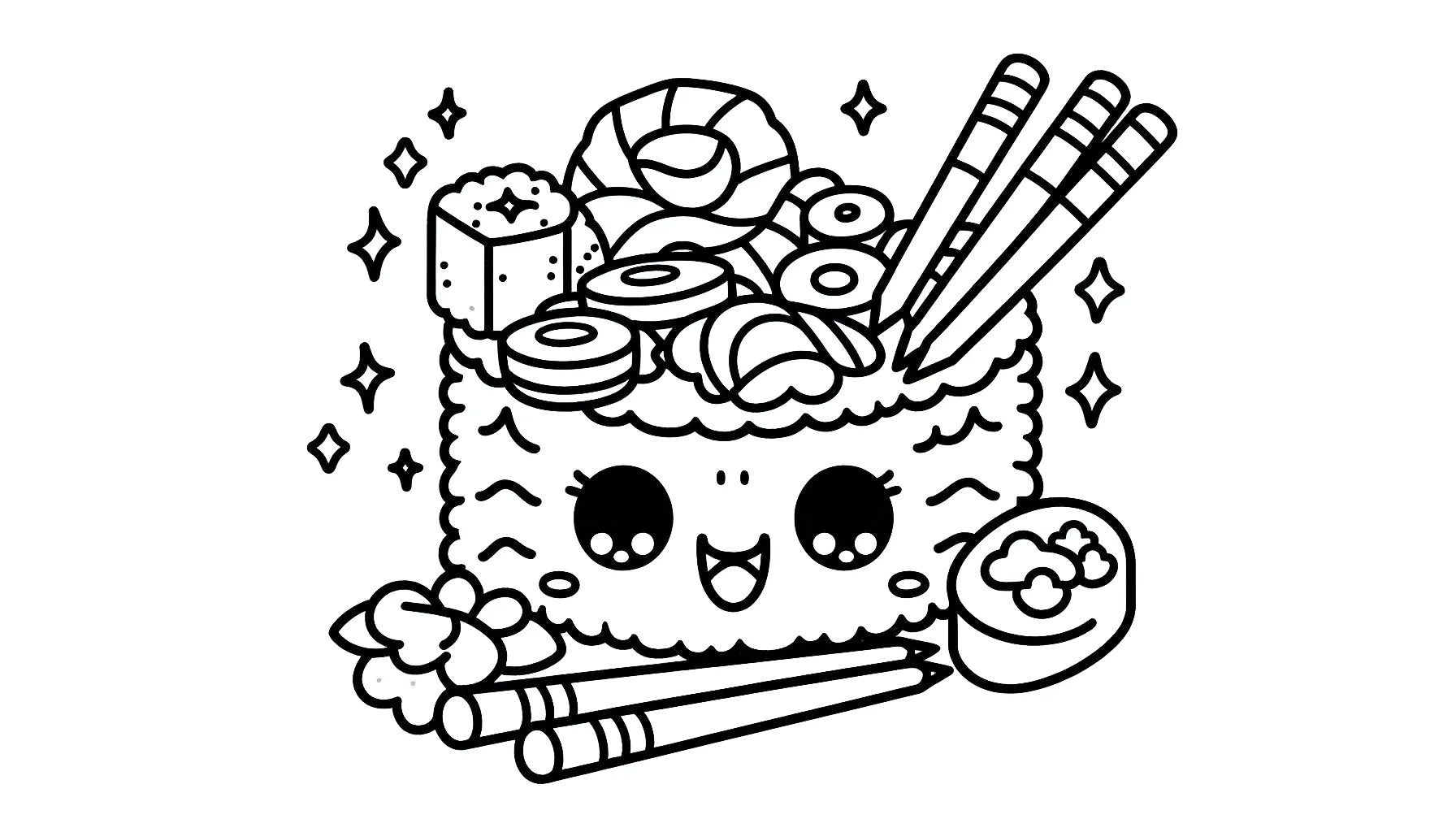 coloriage kawaii sushi et decoupage