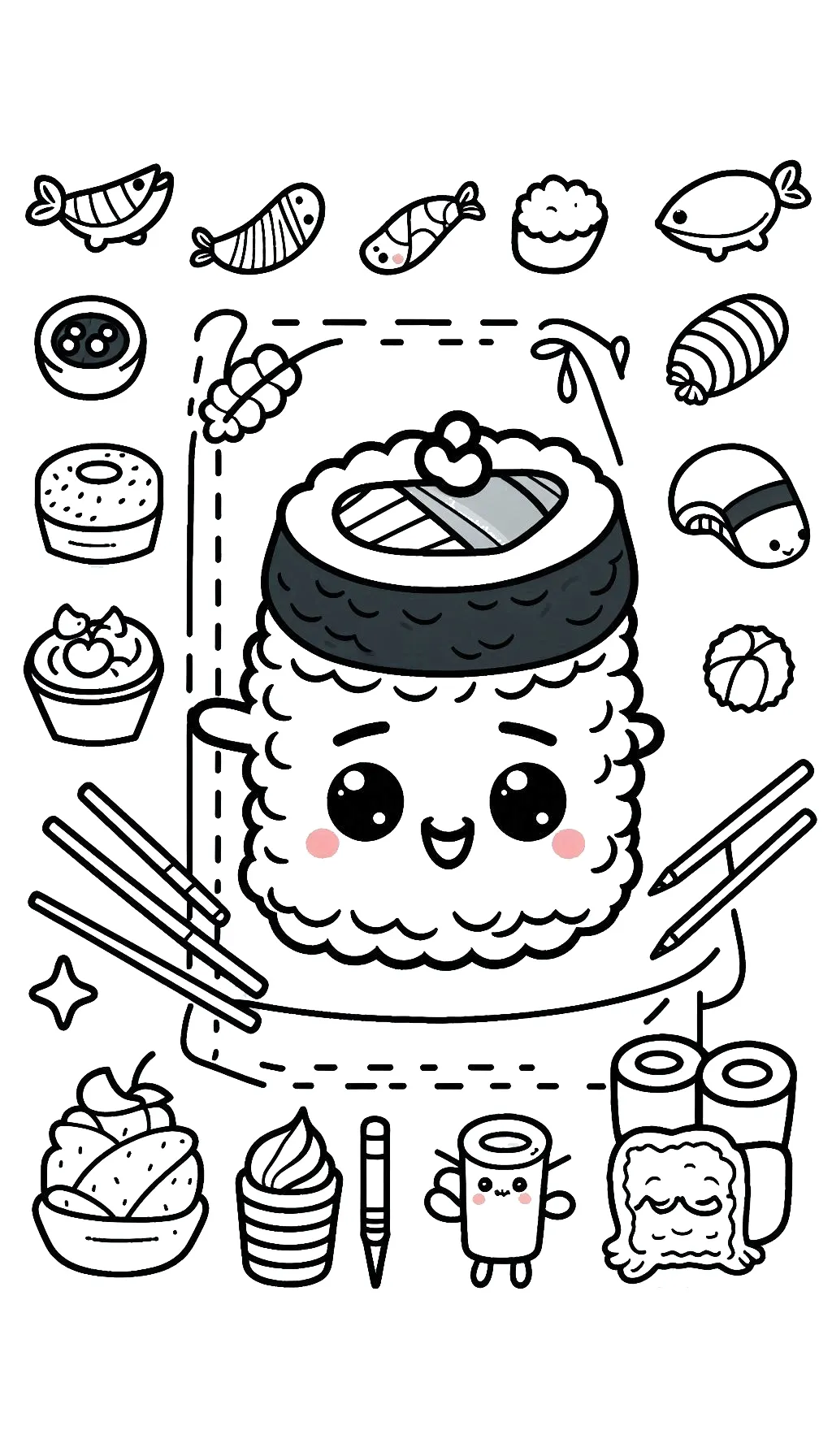 coloriage kawaii sushi a dessiner et imprimer