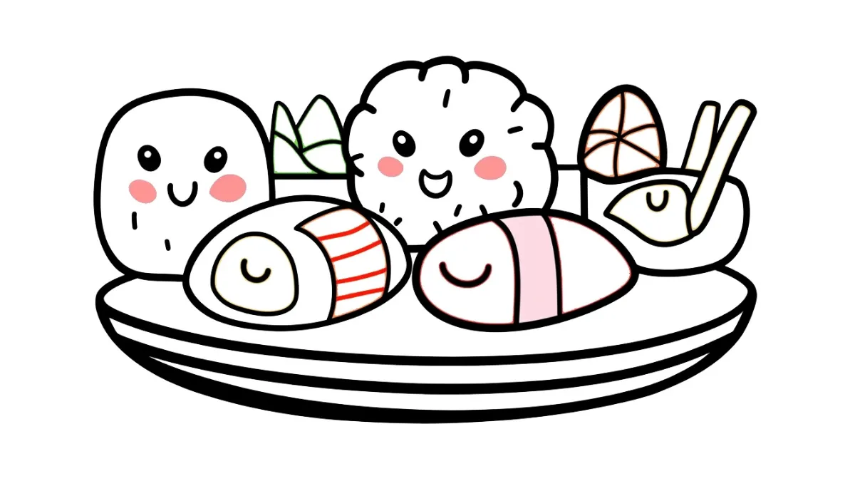 coloriage kawaii sushi à imprimer pour enfant de 8 ans