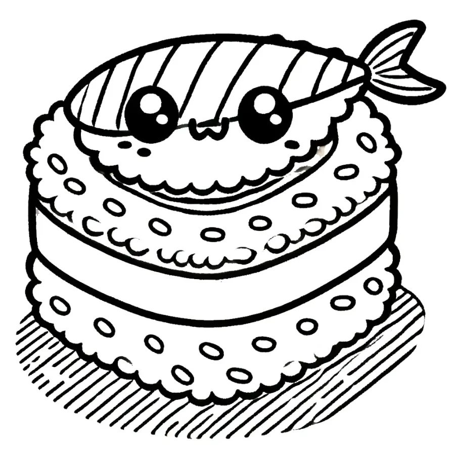 coloriage kawaii sushi gratuit à imprimer 1