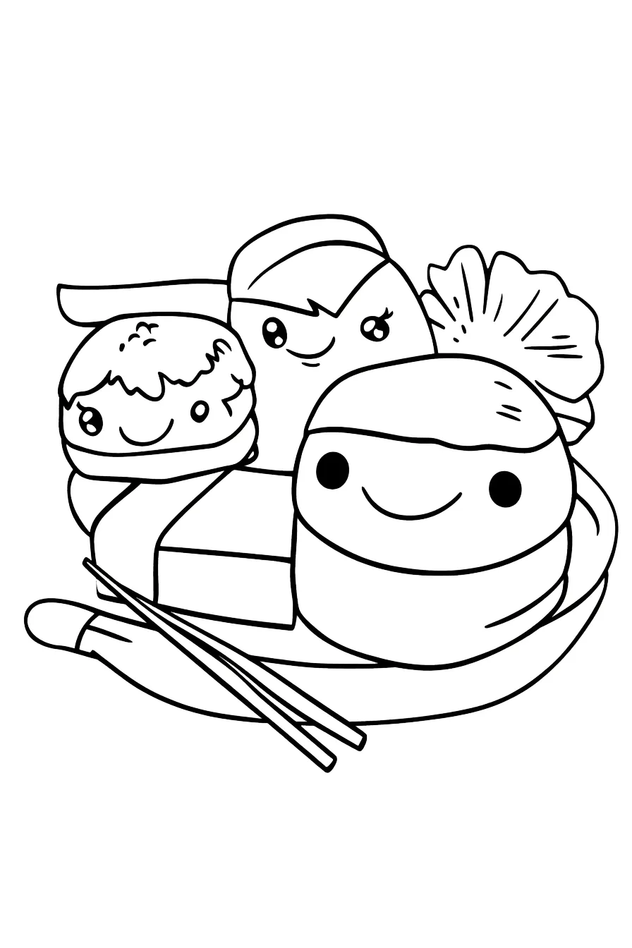 coloriage kawaii sushi et decoupage a imprimer gratuit