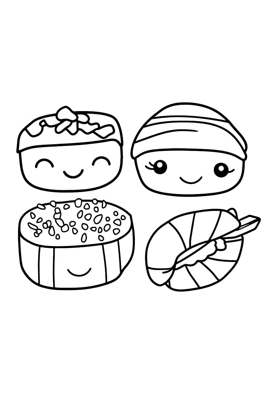 coloriage kawaii sushi à imprimer pour enfants