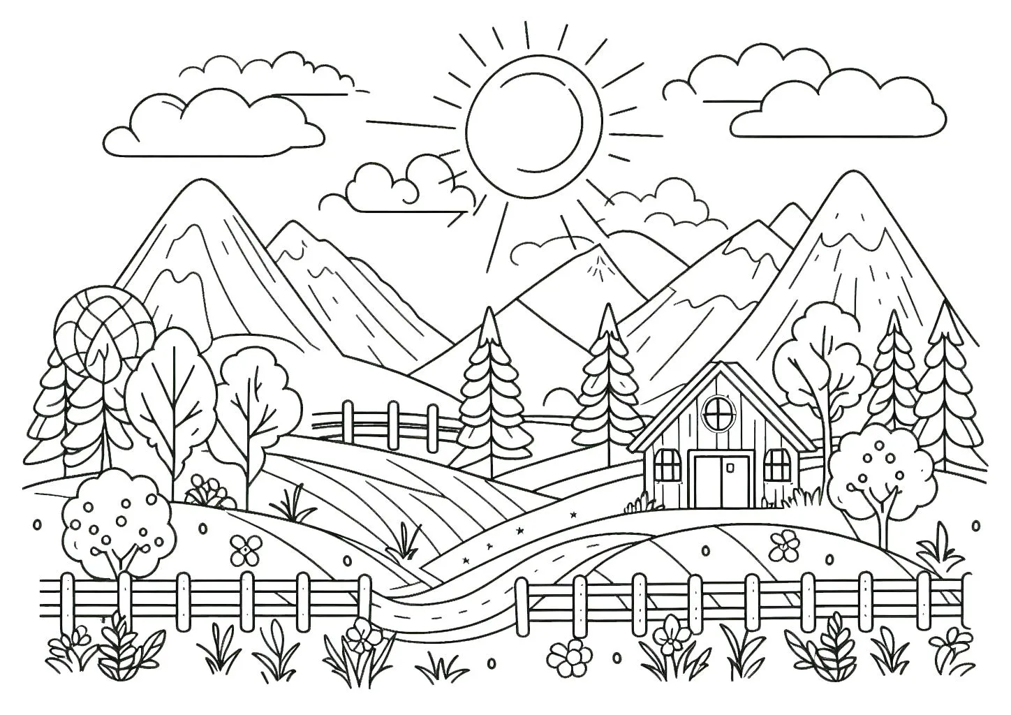 coloriage paysage educatif pour enfant