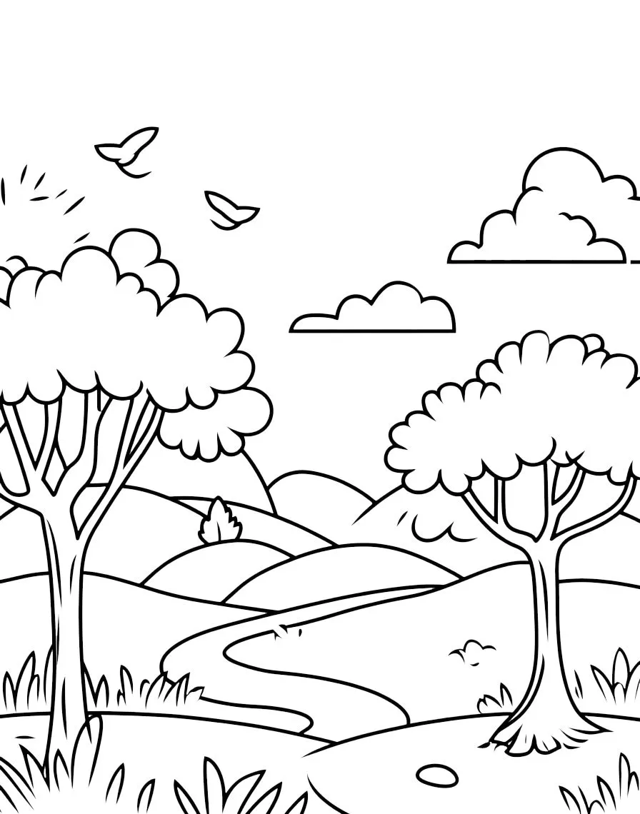 coloriage paysage de pour enfants