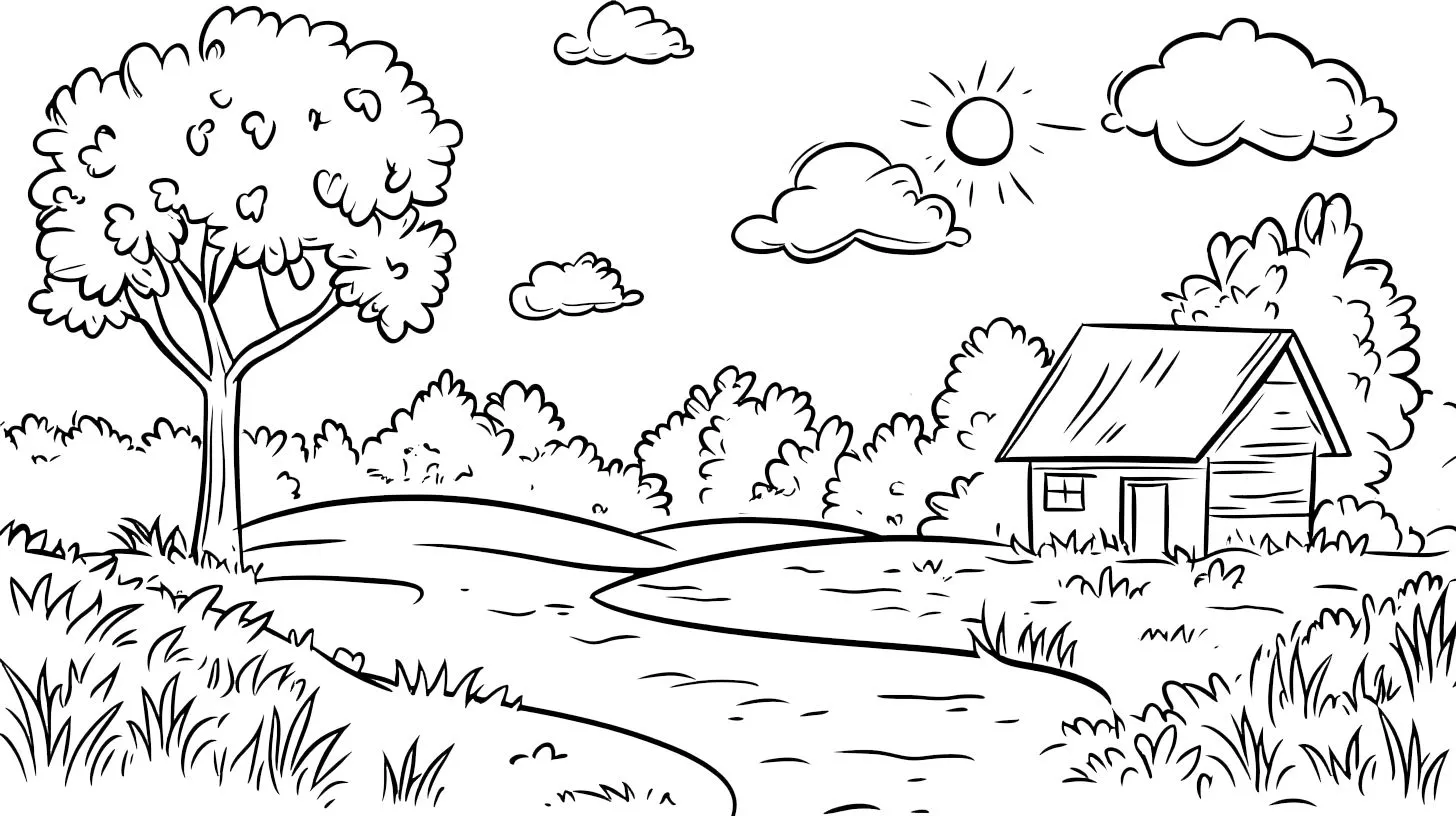 coloriage paysage à imprimer pour enfant de 7 ans