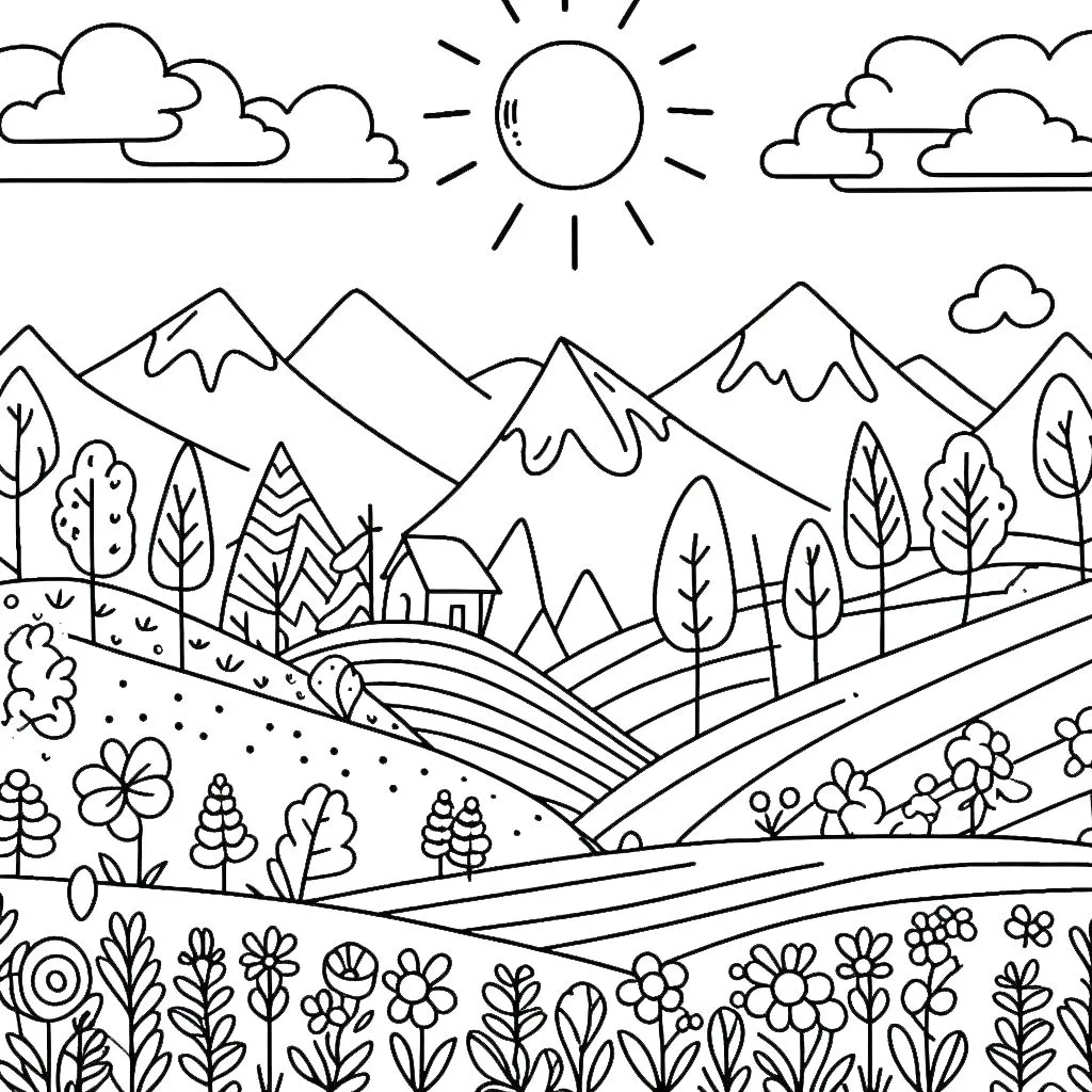 coloriage paysage à imprimer pour enfant de 9 ans