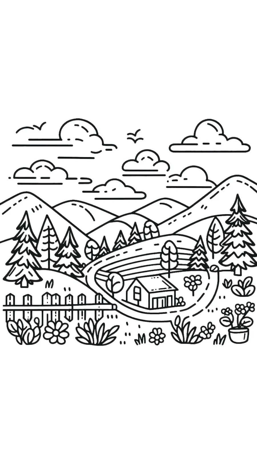 coloriage paysage à imprimer pour enfant de 6 ans