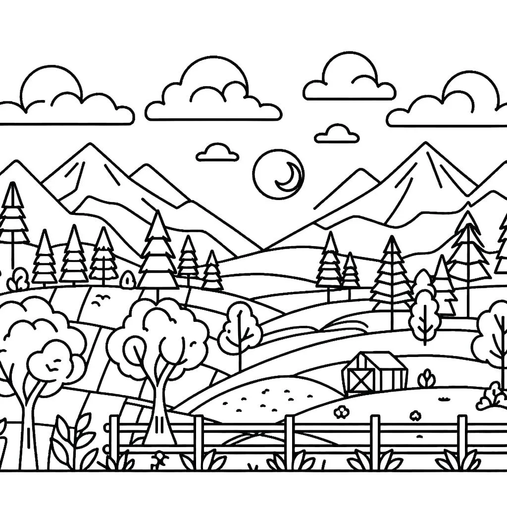 coloriage paysage d'enfant a imprimer