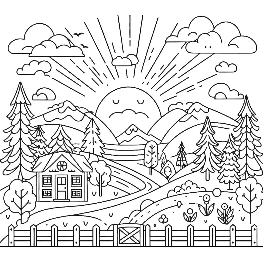 coloriage paysage à imprimer pour enfant de 2 ans