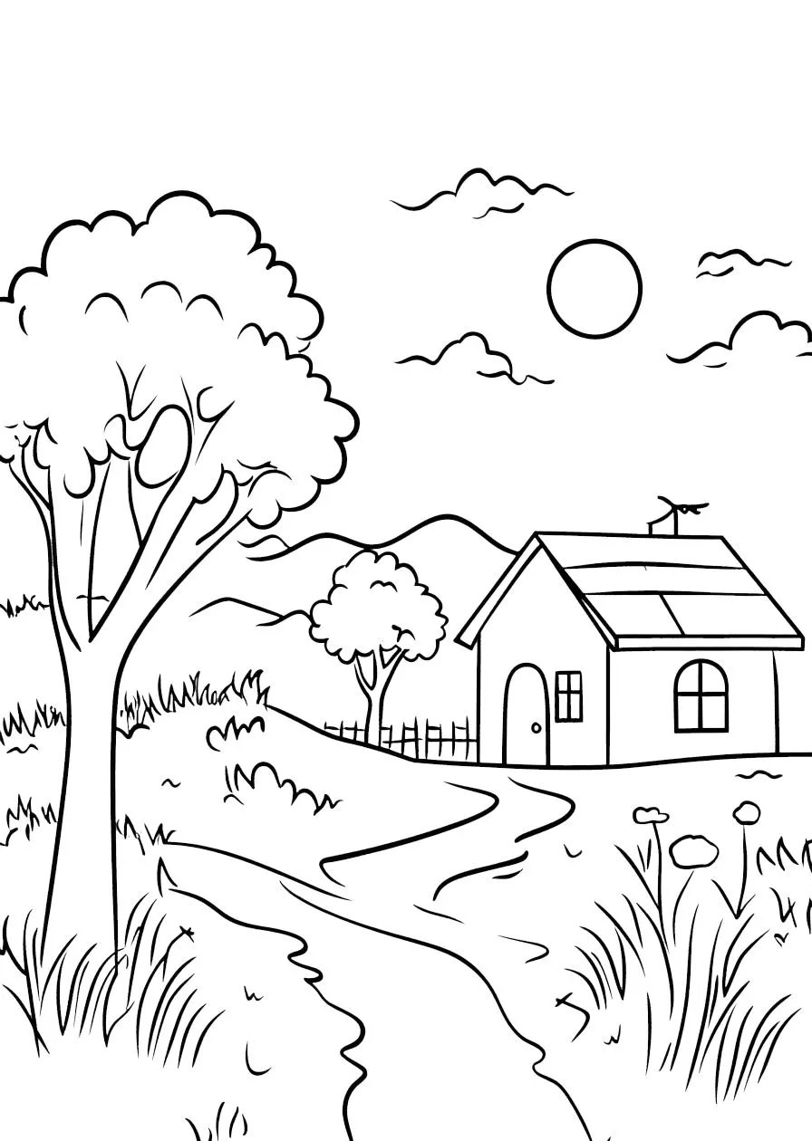 coloriage paysage à imprimer pour enfant de 3 ans