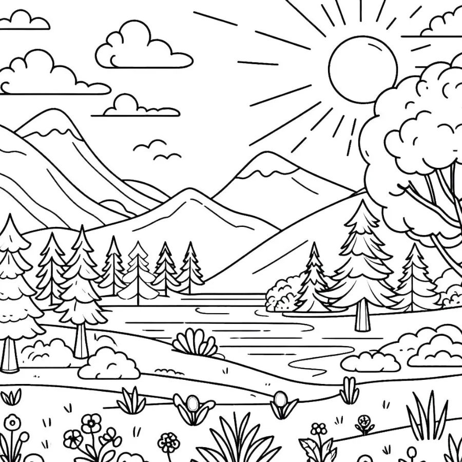 coloriage paysage à imprimer