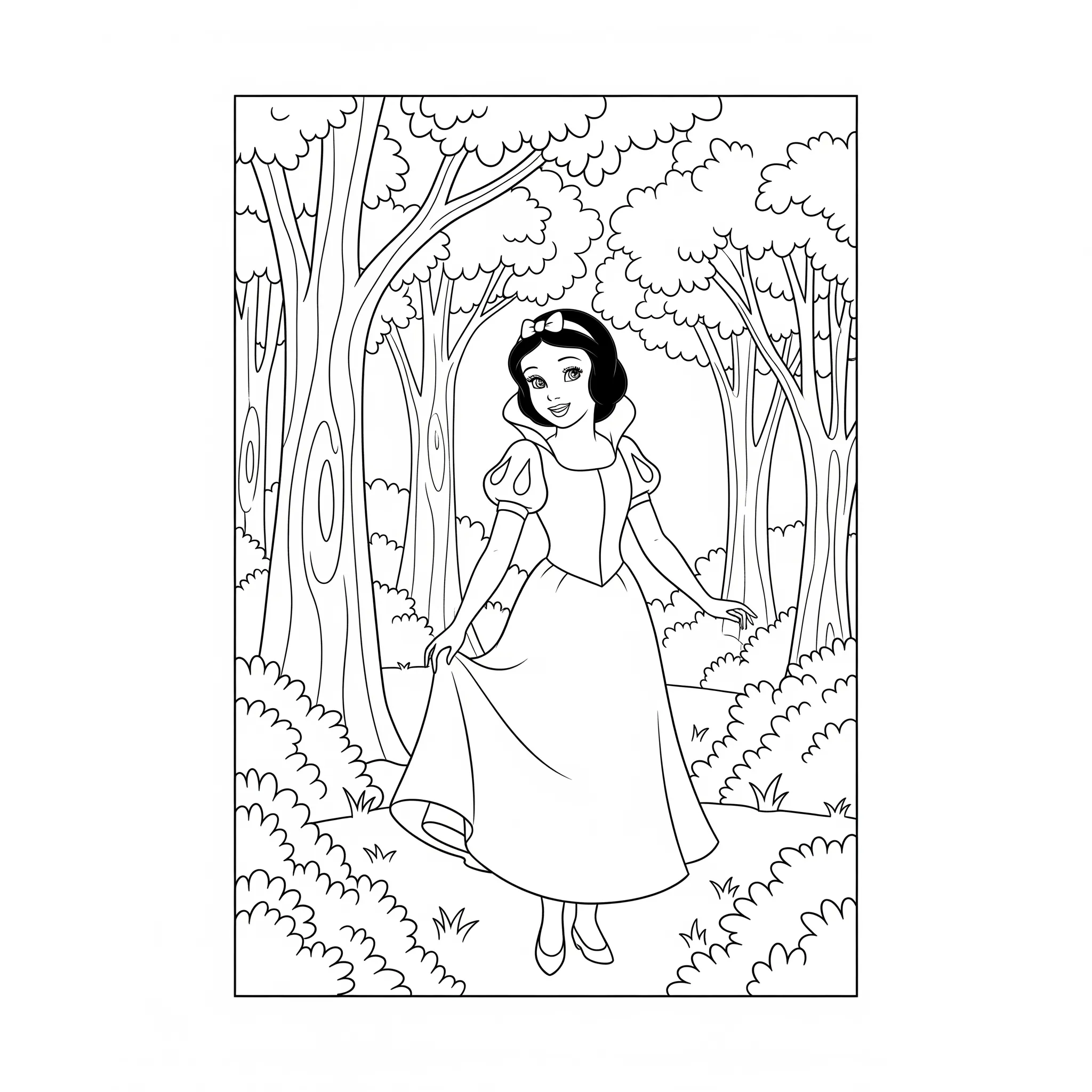 coloriage Blanche Neige dans la forêt à imprimer