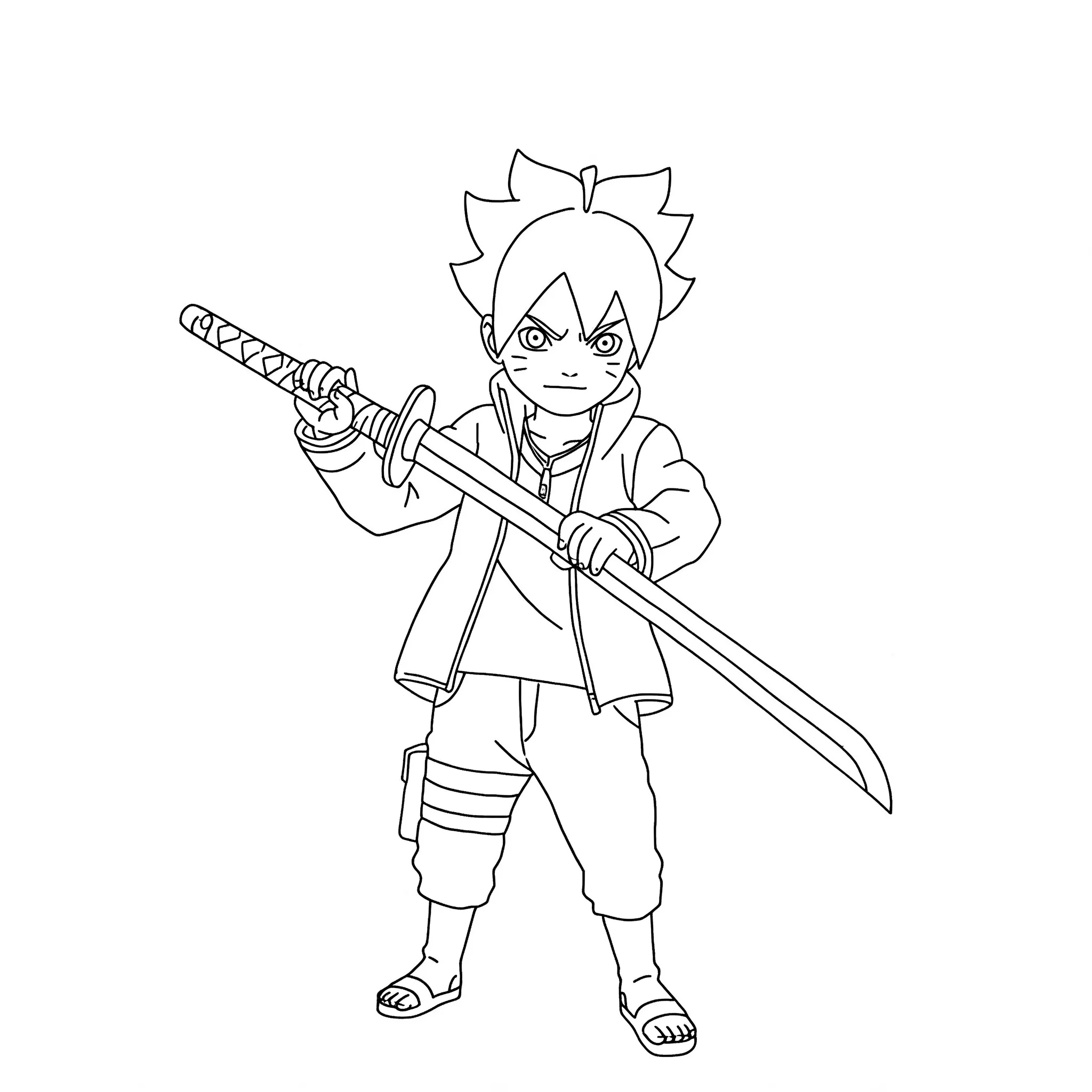 coloriage Boruto avec son épée pour enfants à télécharger
