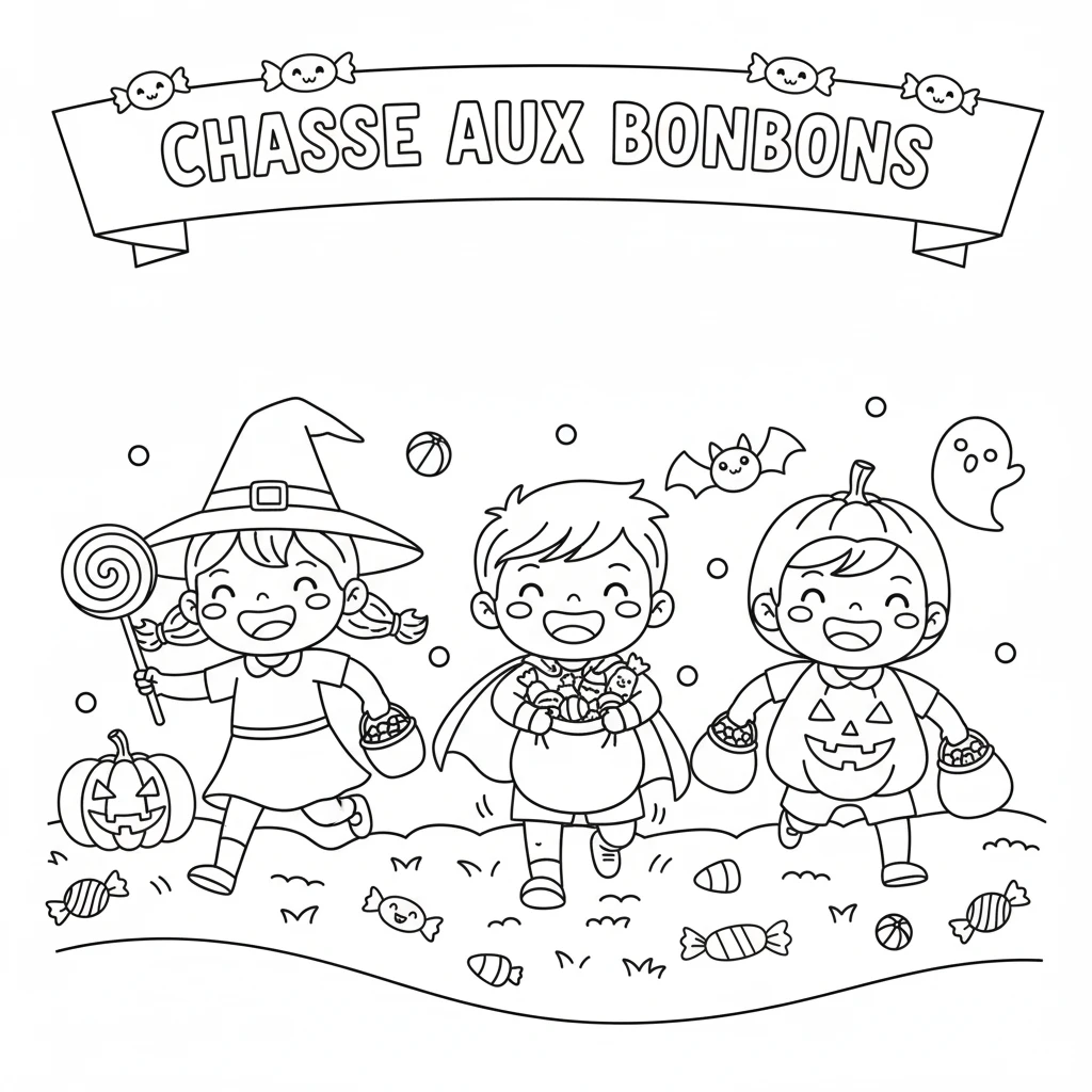 coloriage Chasse aux Bonbons et découpage à imprimer