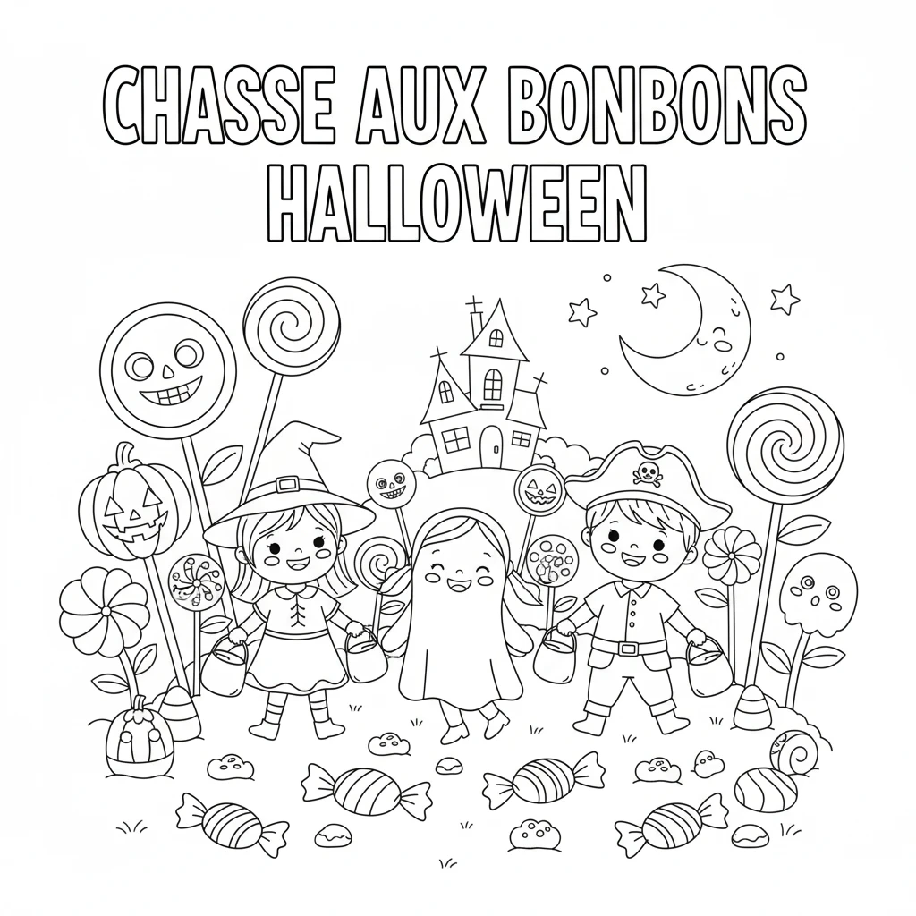 coloriage Chasse aux Bonbons pour enfants à imprimer
