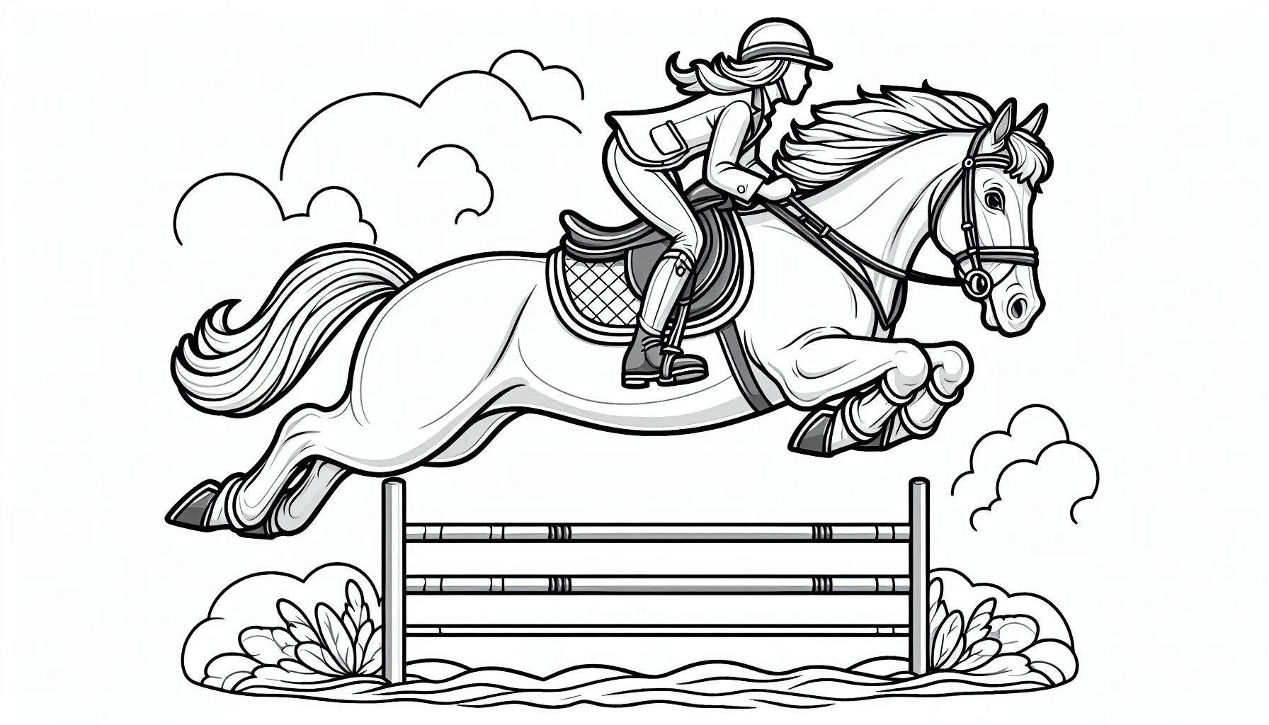 coloriage Cheval qui saute à imprimer pour enfant de 6 ans