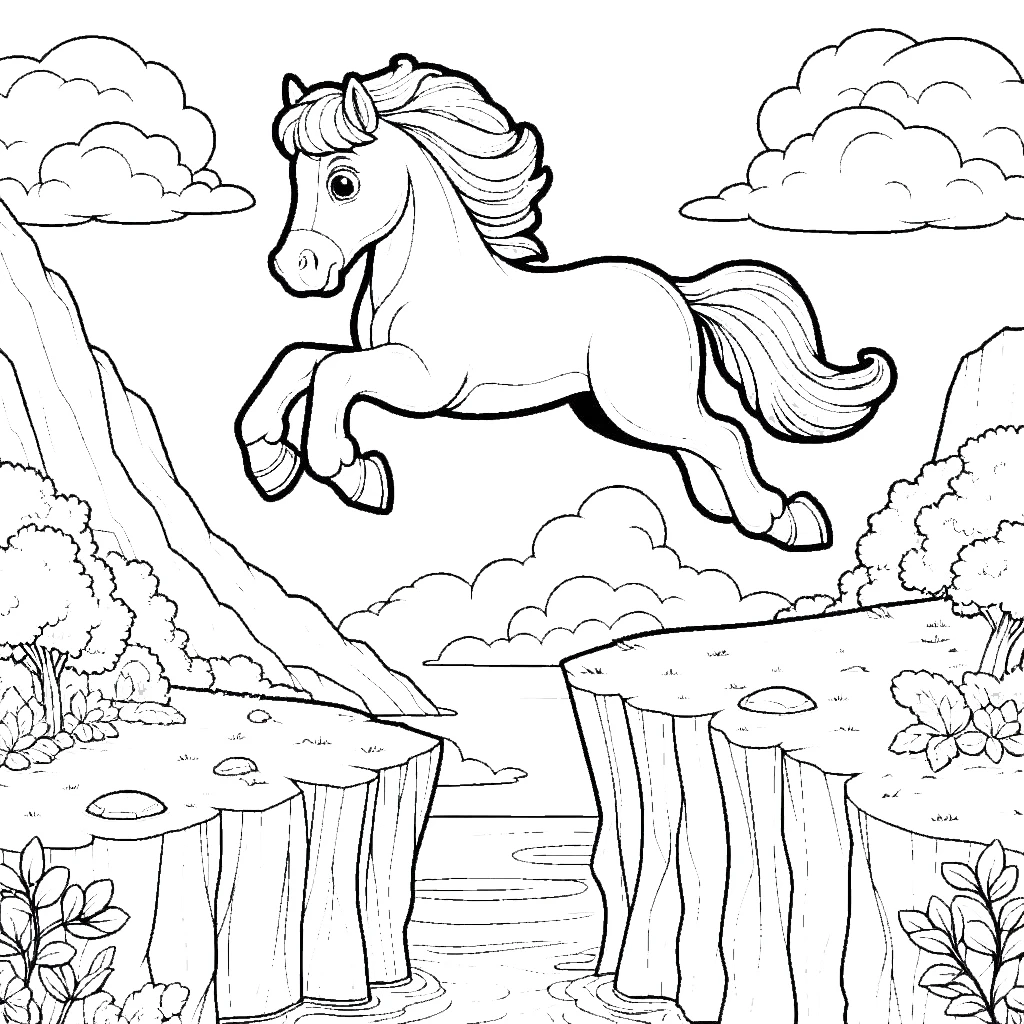 coloriage Cheval qui saute pour enfant de 7 ans