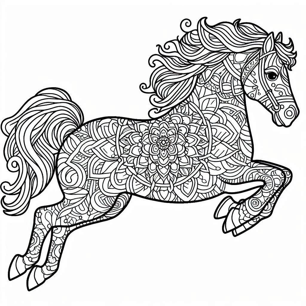 coloriage Cheval qui saute pour enfants a imprimer gratuit 1