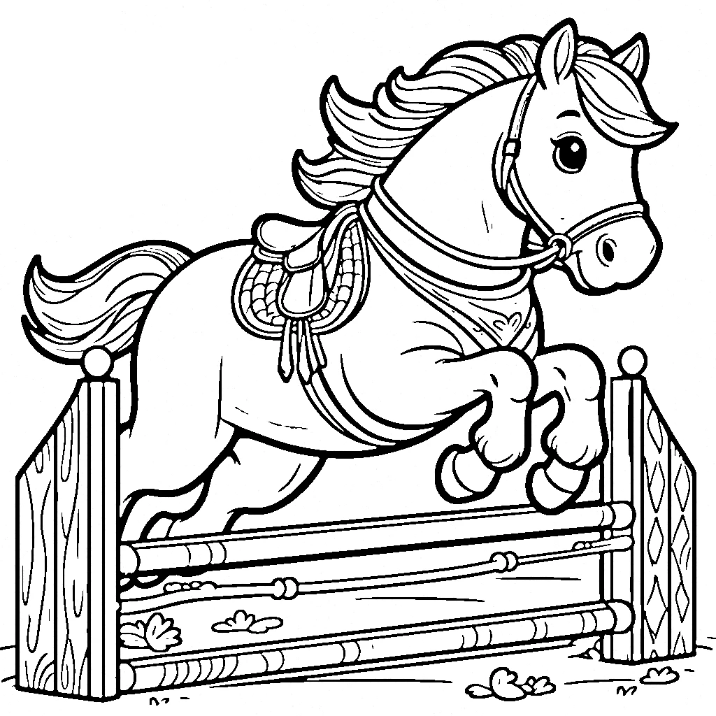 coloriage Cheval qui saute gratuit en ligne