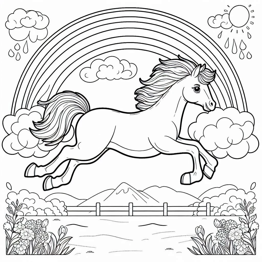 coloriage Cheval qui saute pour enfant a imprimer gratuit